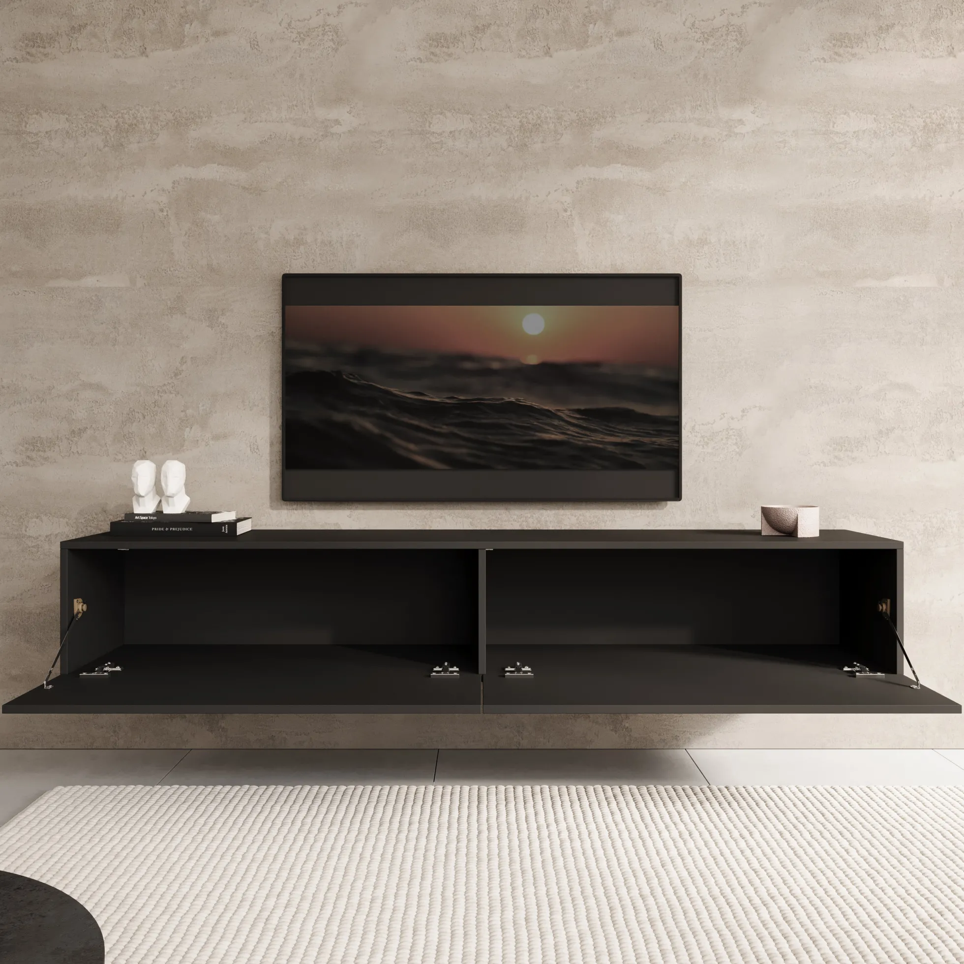 Palm - TV-Meubel - Mat zwart - 180x39x30 cm