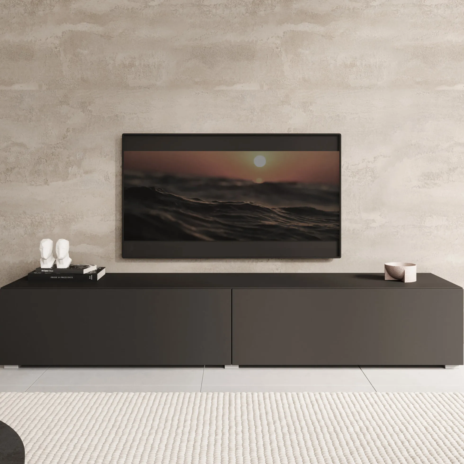 Palm - TV-Meubel - Mat zwart - 180x39x30 cm