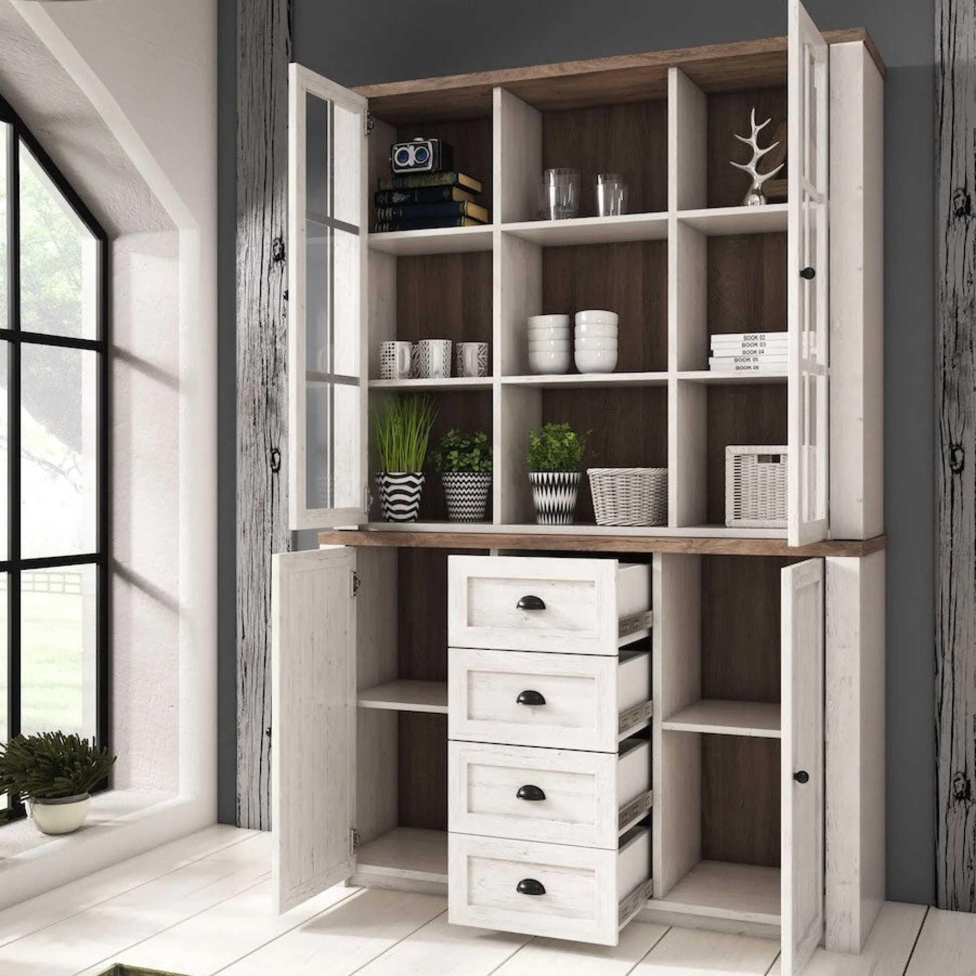 Parello 2 - Buffetkast - Wit/eiken - 130x43x199 cm