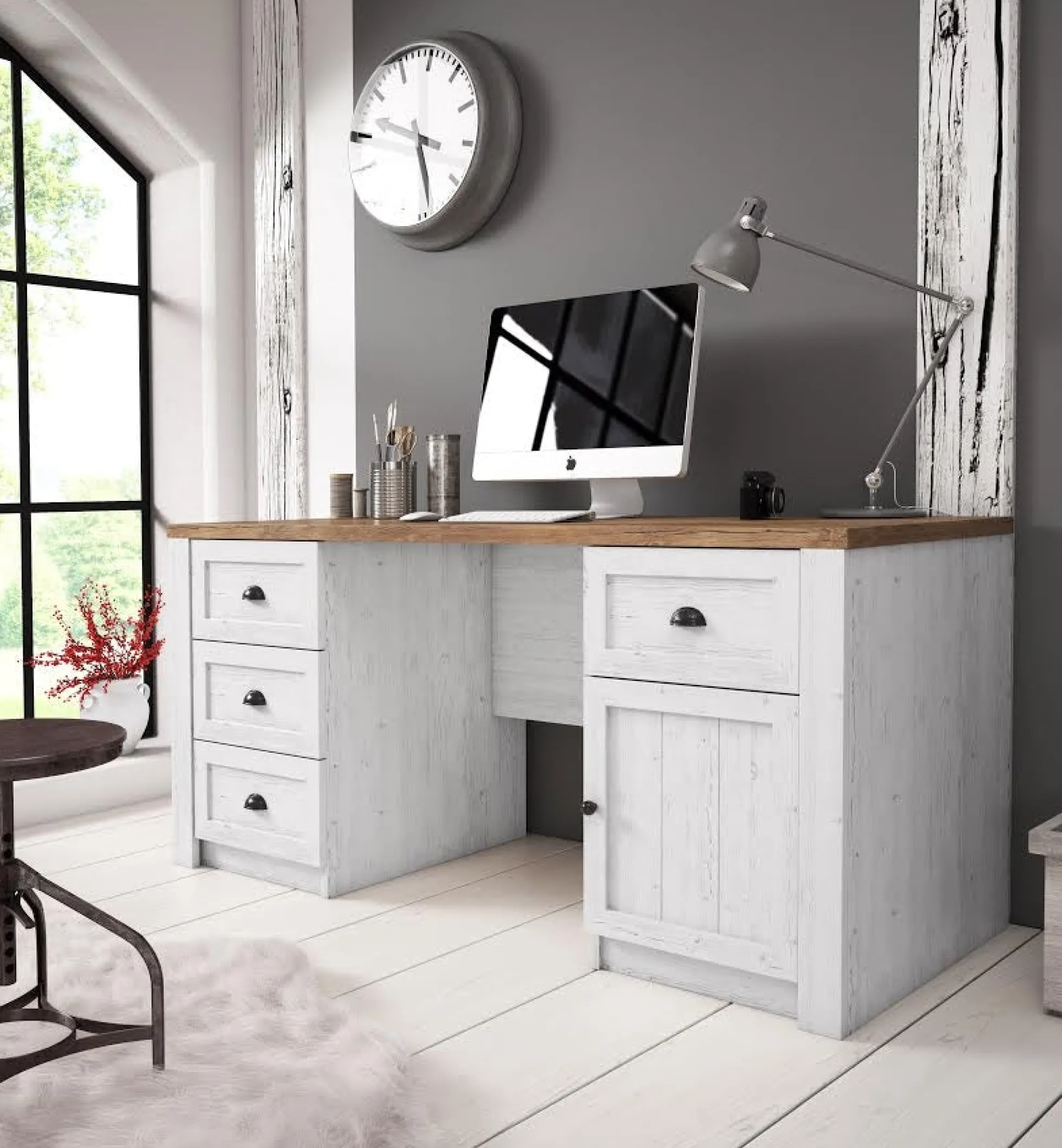 Parello - Bureau - Wit/eiken - 160x67 cm