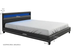Paris - Tweepersoonsbed met verlichting - Zwart - 180x200 cm