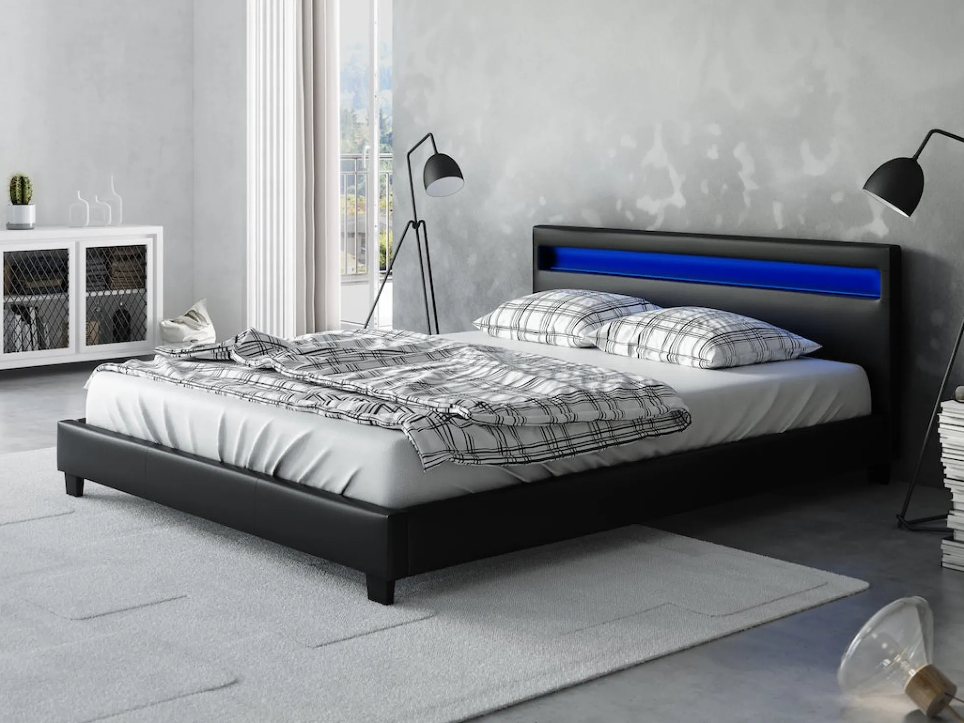 Paris - Tweepersoonsbed met verlichting - Zwart - 160x200 cm