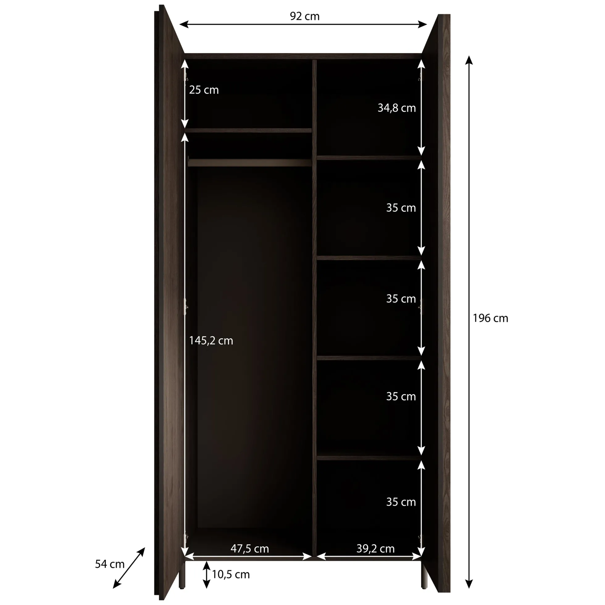 Paz - Kledingkast 2-deurs - Donker bruin - 92x54x196 cm