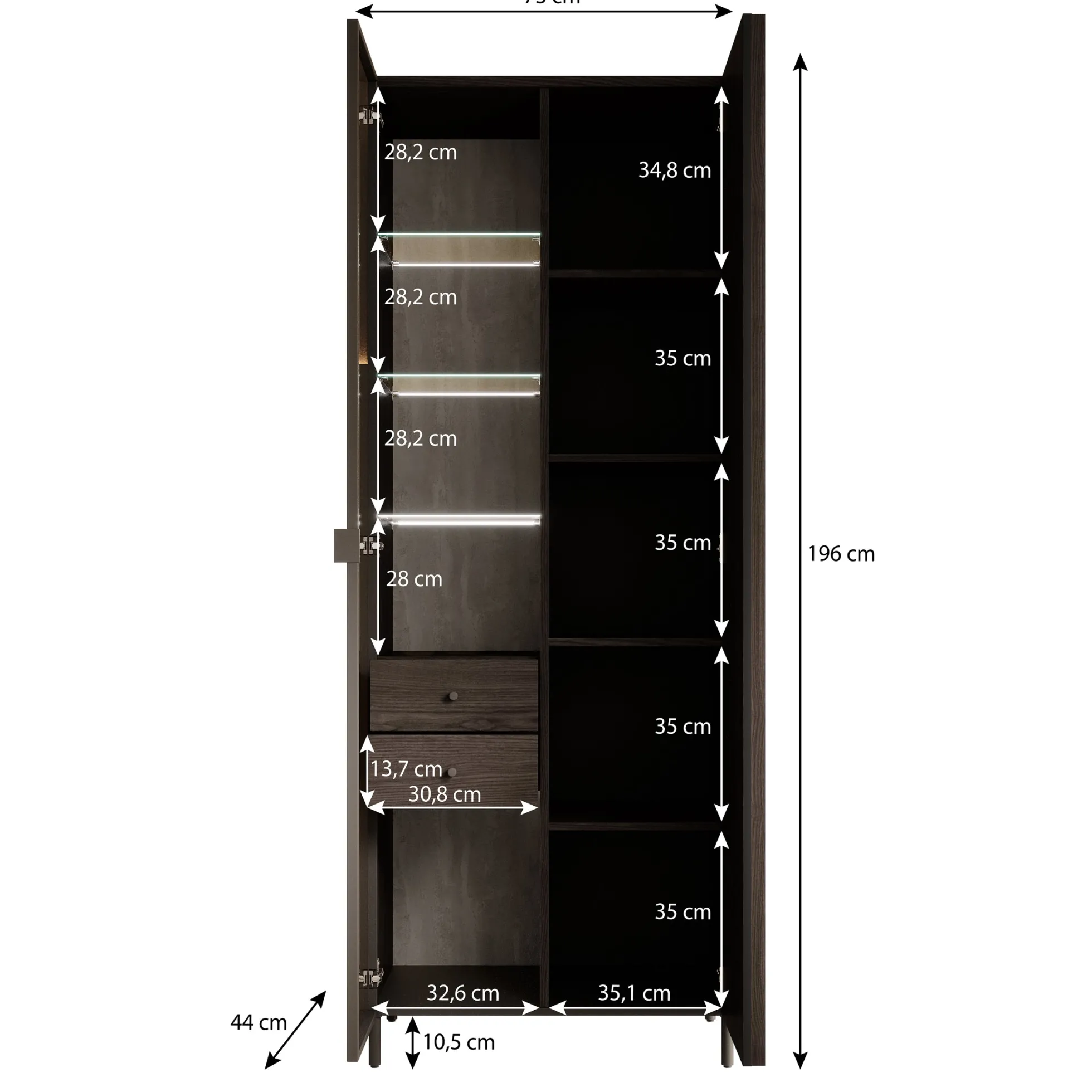 Paz - Vitrinekast - Donkerbruin - 73x44x196 cm