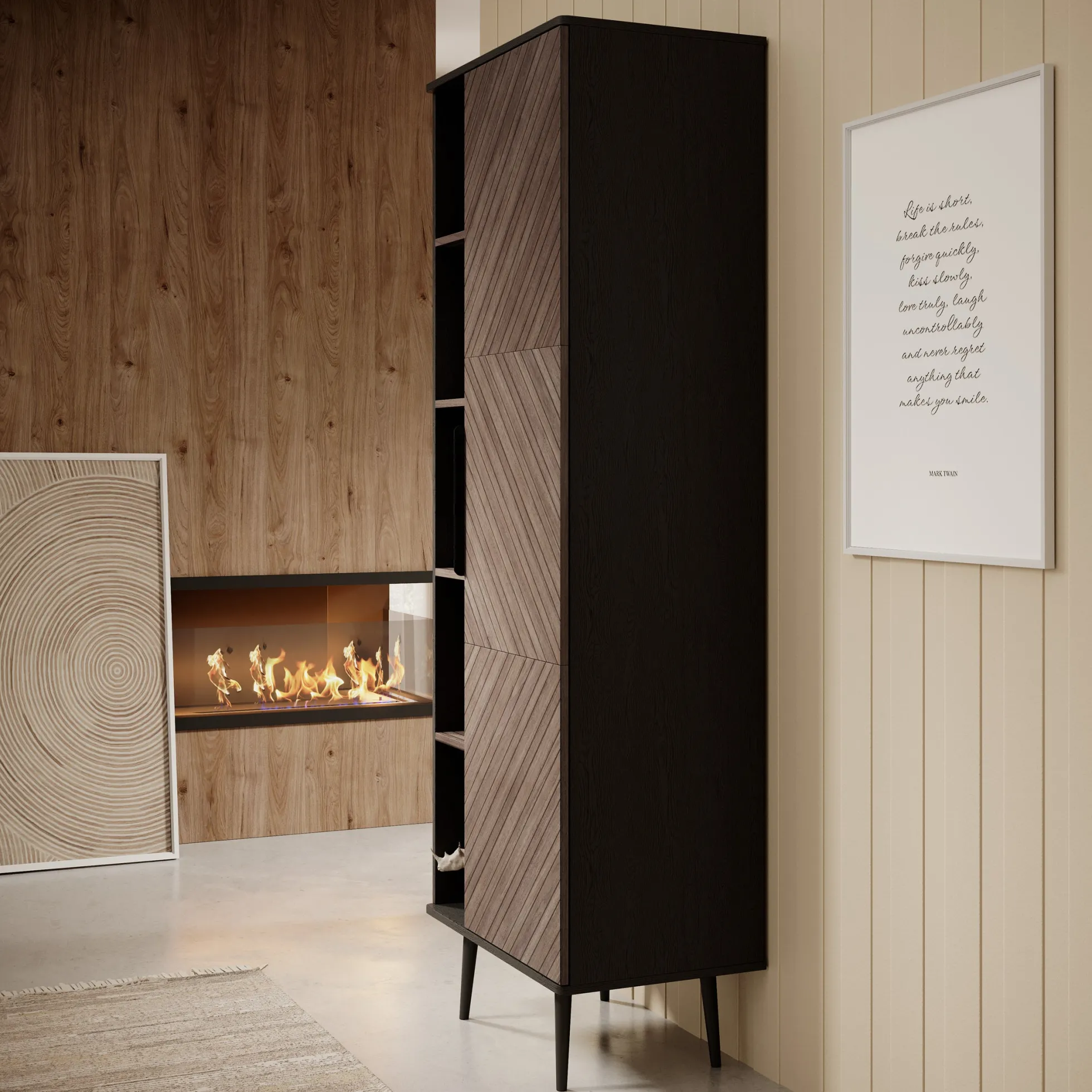 Pedro - Boekenkast - Donker eiken/zwart eiken - 70x41x190 cm