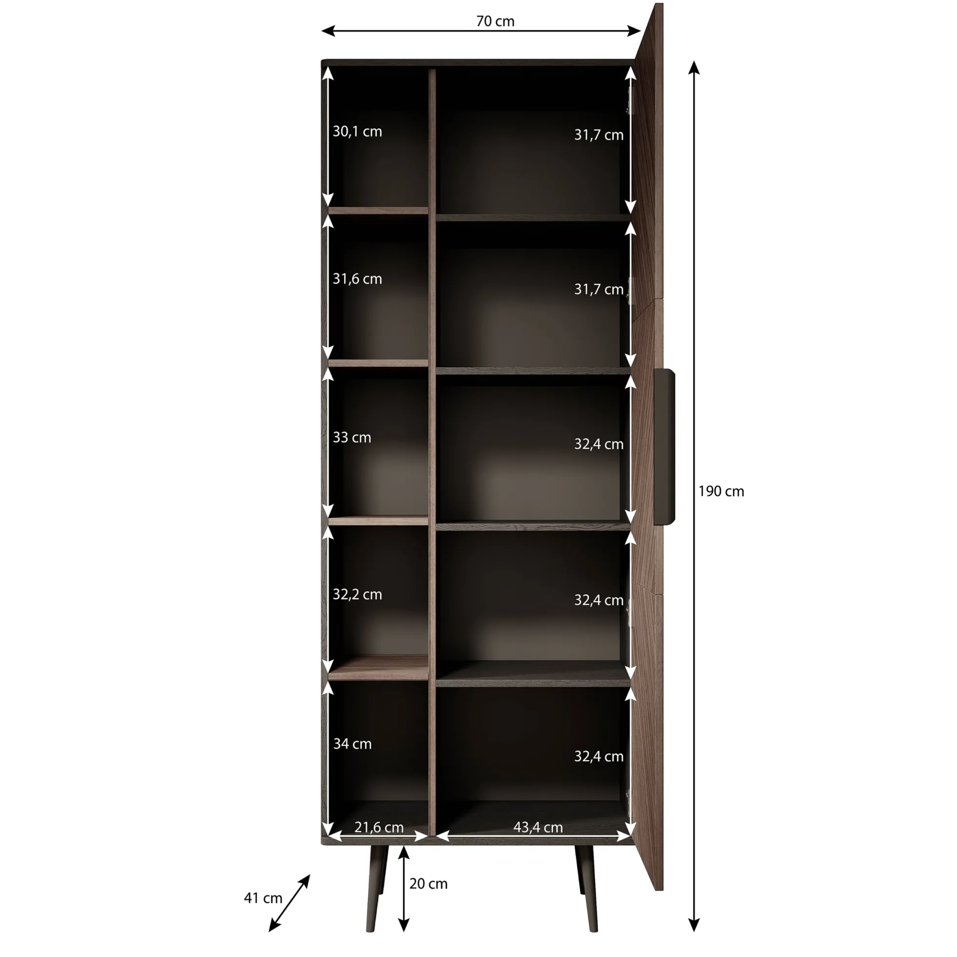 Pedro - Boekenkast - Donker eiken/zwart eiken - 70x41x190 cm