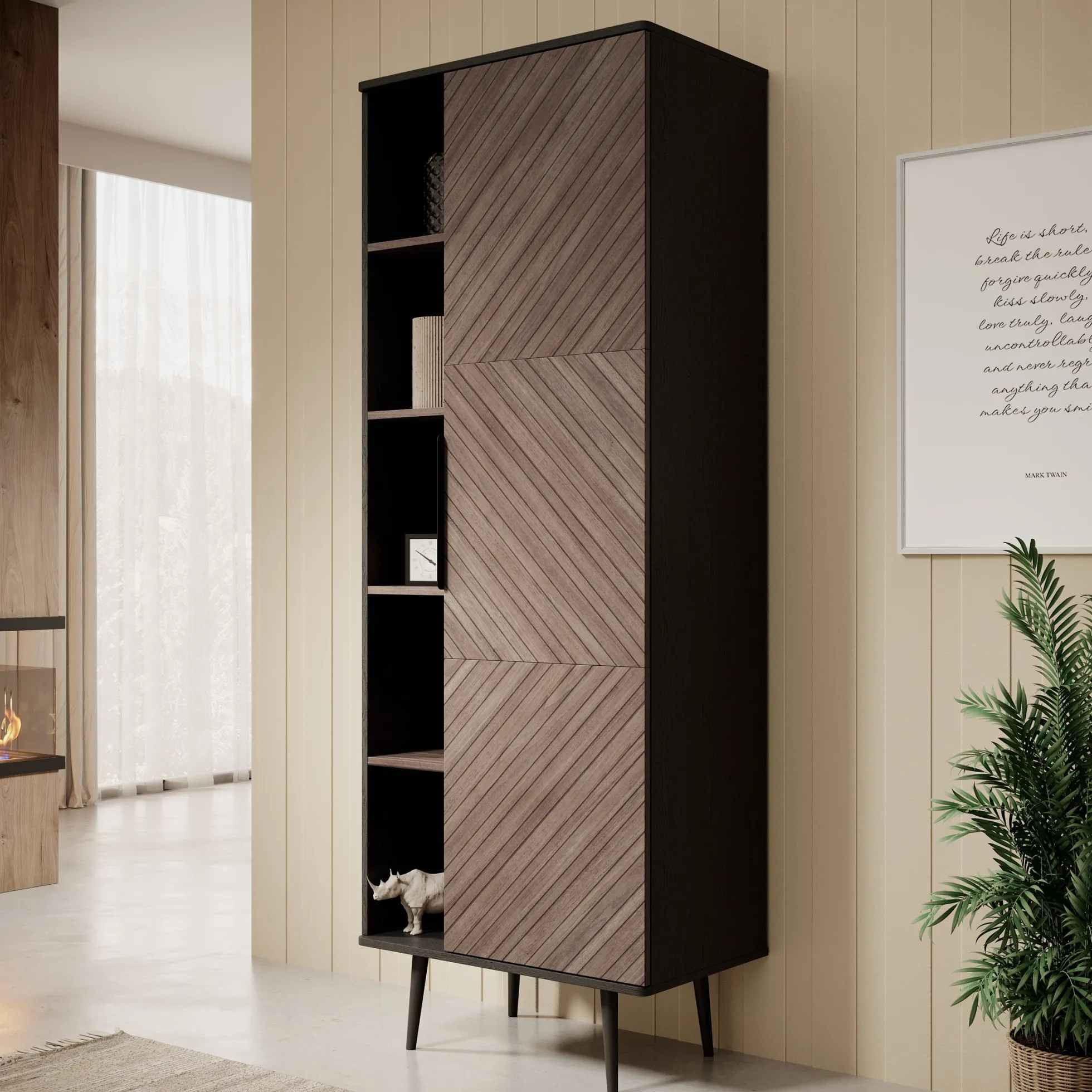 Pedro - Boekenkast - Donker eiken/zwart eiken - 70x41x190 cm