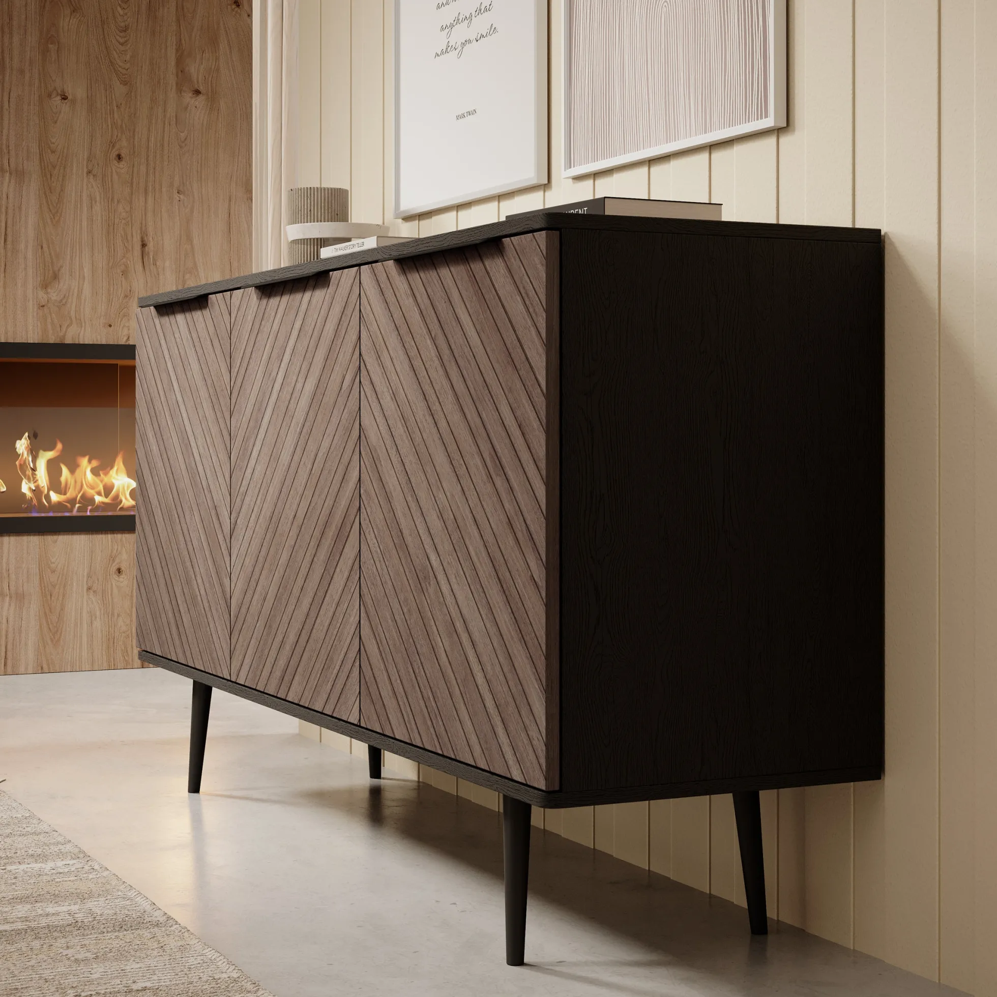 Pedro - Dressoir - Donker eiken/zwart - 150x41x80 cm