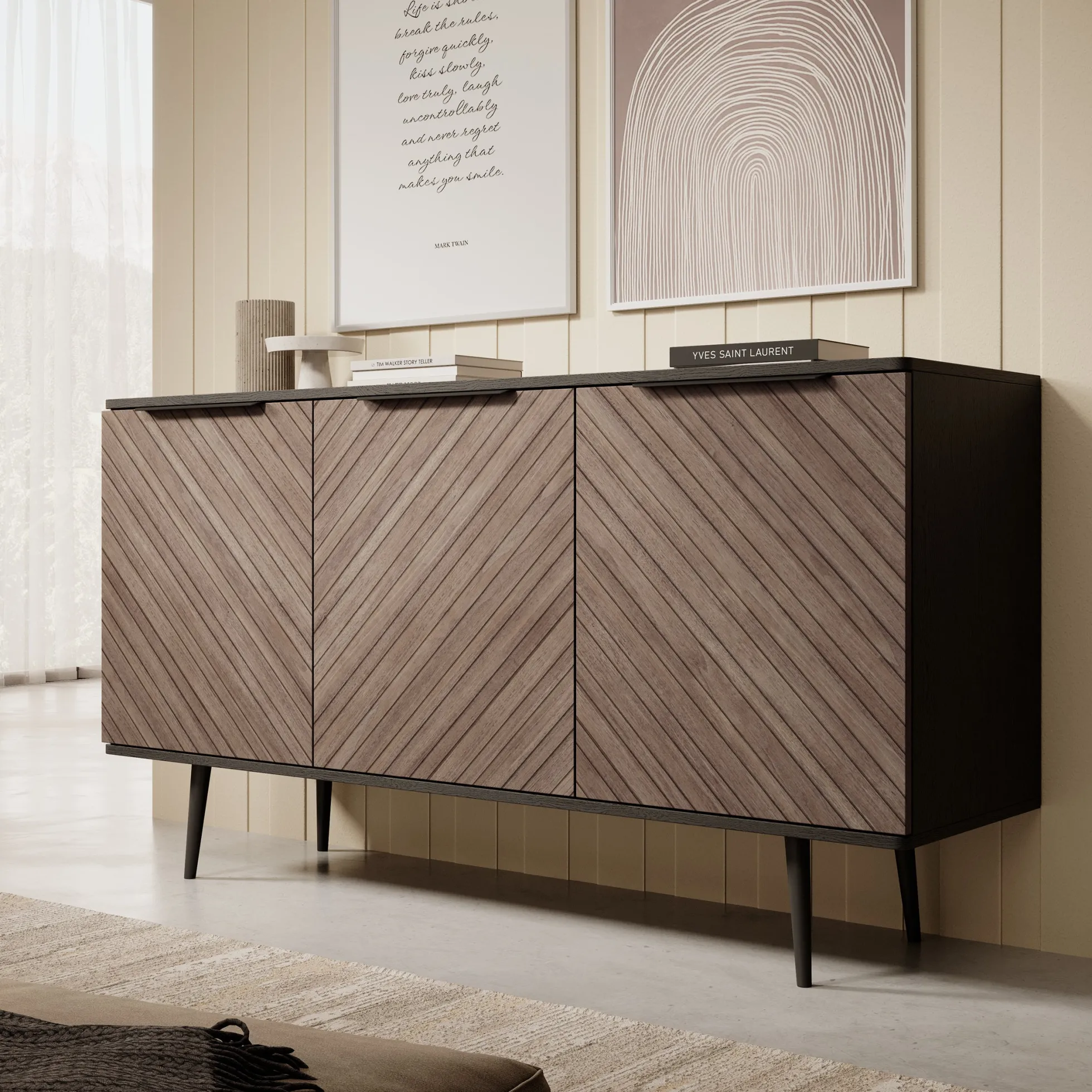 Pedro - Dressoir - Donker eiken/zwart - 150x41x80 cm