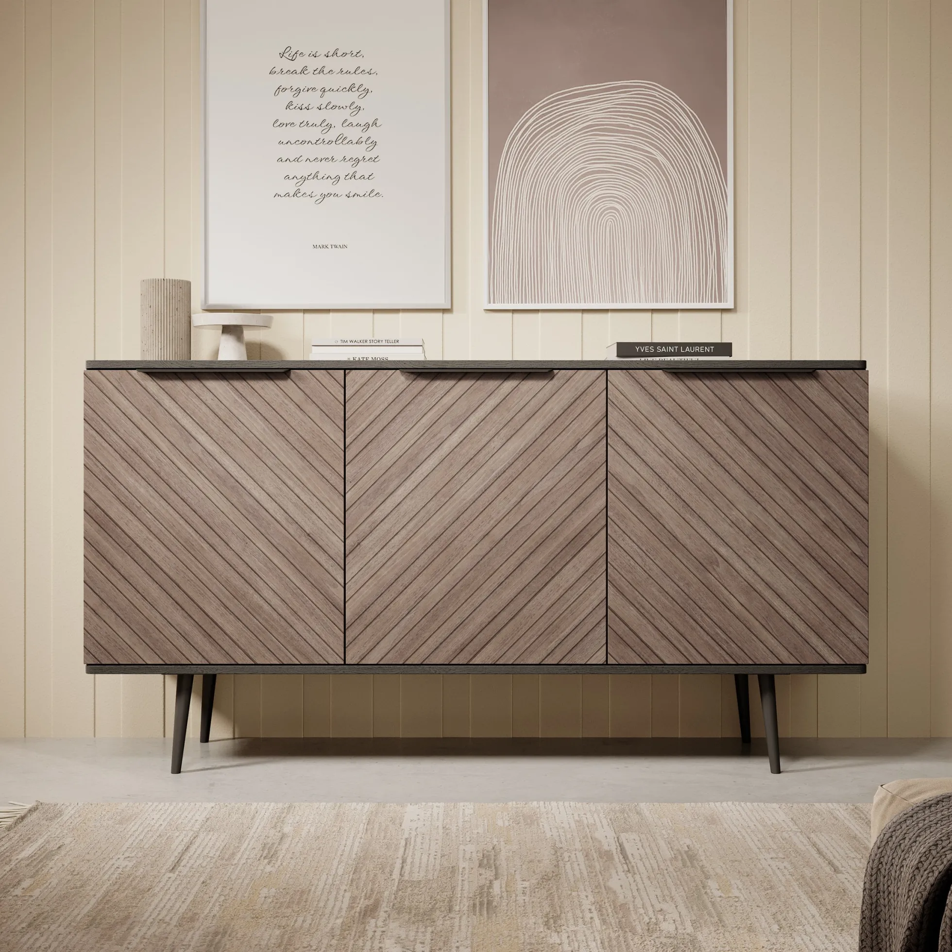 Pedro - Dressoir - Donker eiken/zwart - 150x41x80 cm