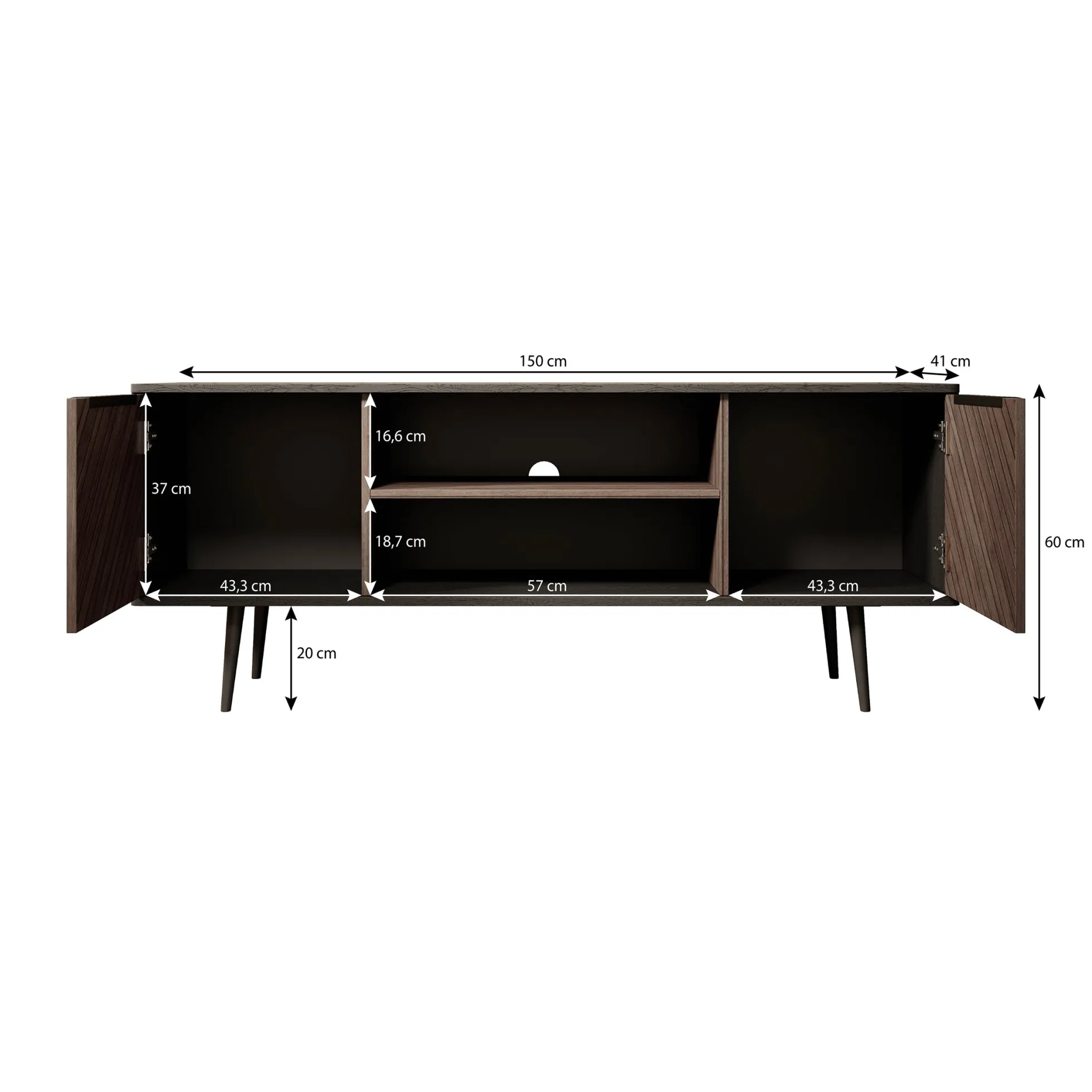 Pedro - TV-Meubel - Donker eiken/zwart eiken - 150 cm