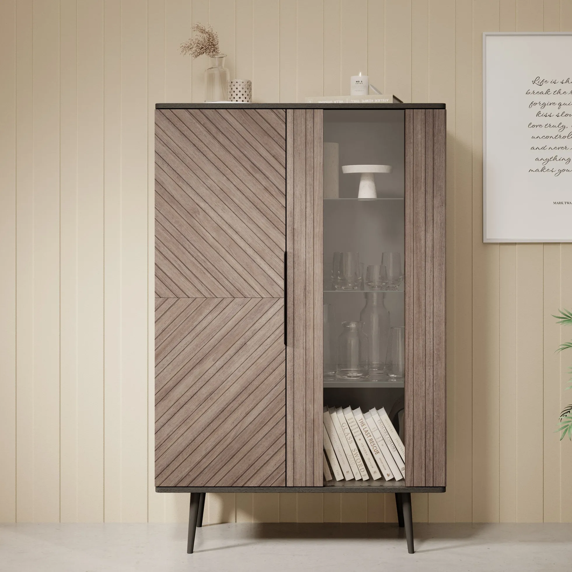 Pedro - Vitrinekast - Donker eiken - 90x41x140 cm