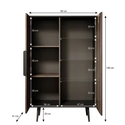 Pedro - Vitrinekast - Donker eiken - 90x41x140 cm