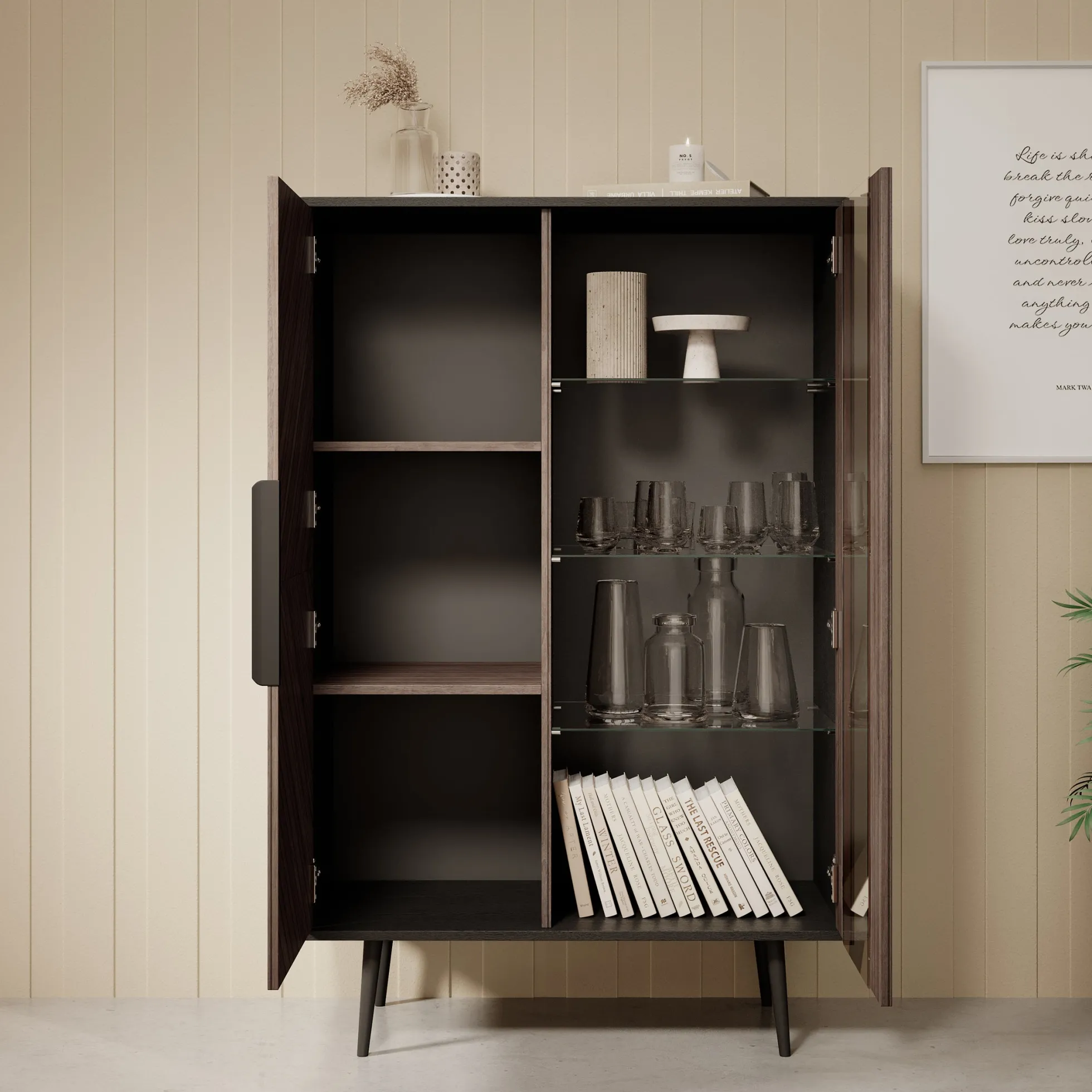 Pedro - Vitrinekast - Donker eiken - 90x41x140 cm