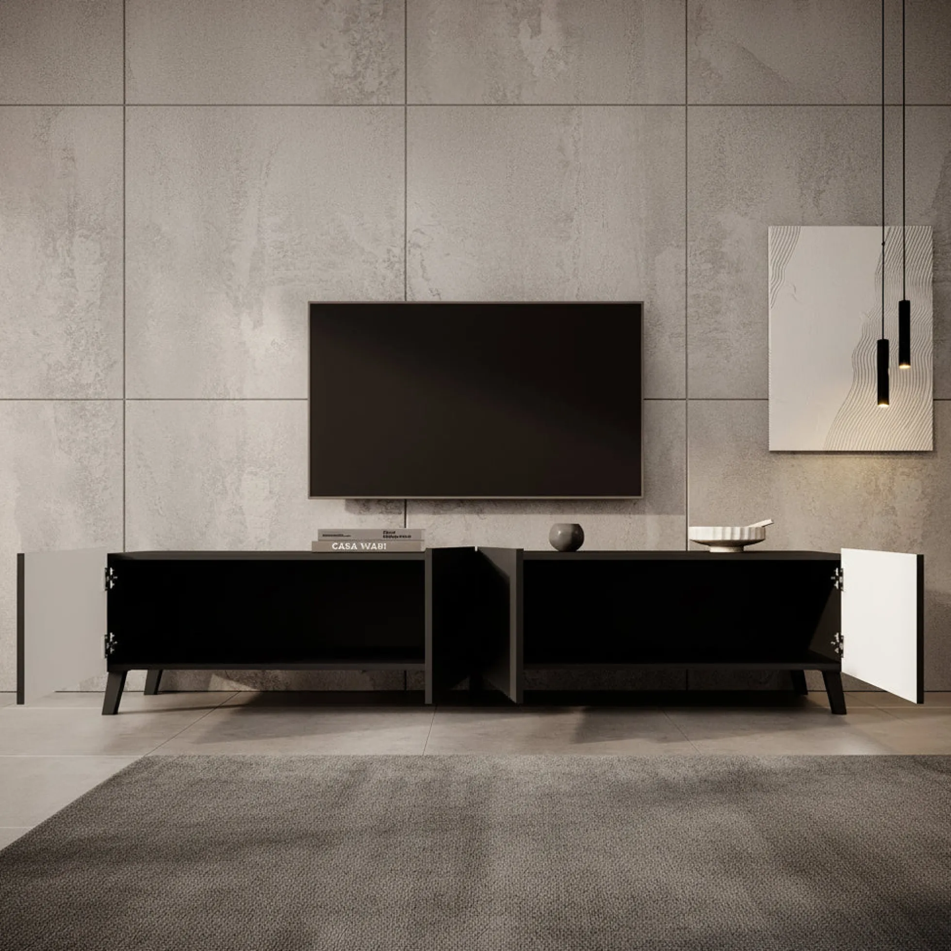 Pepinos 2 - TV-Meubel - Mat zwart - 200x42x44 cm
