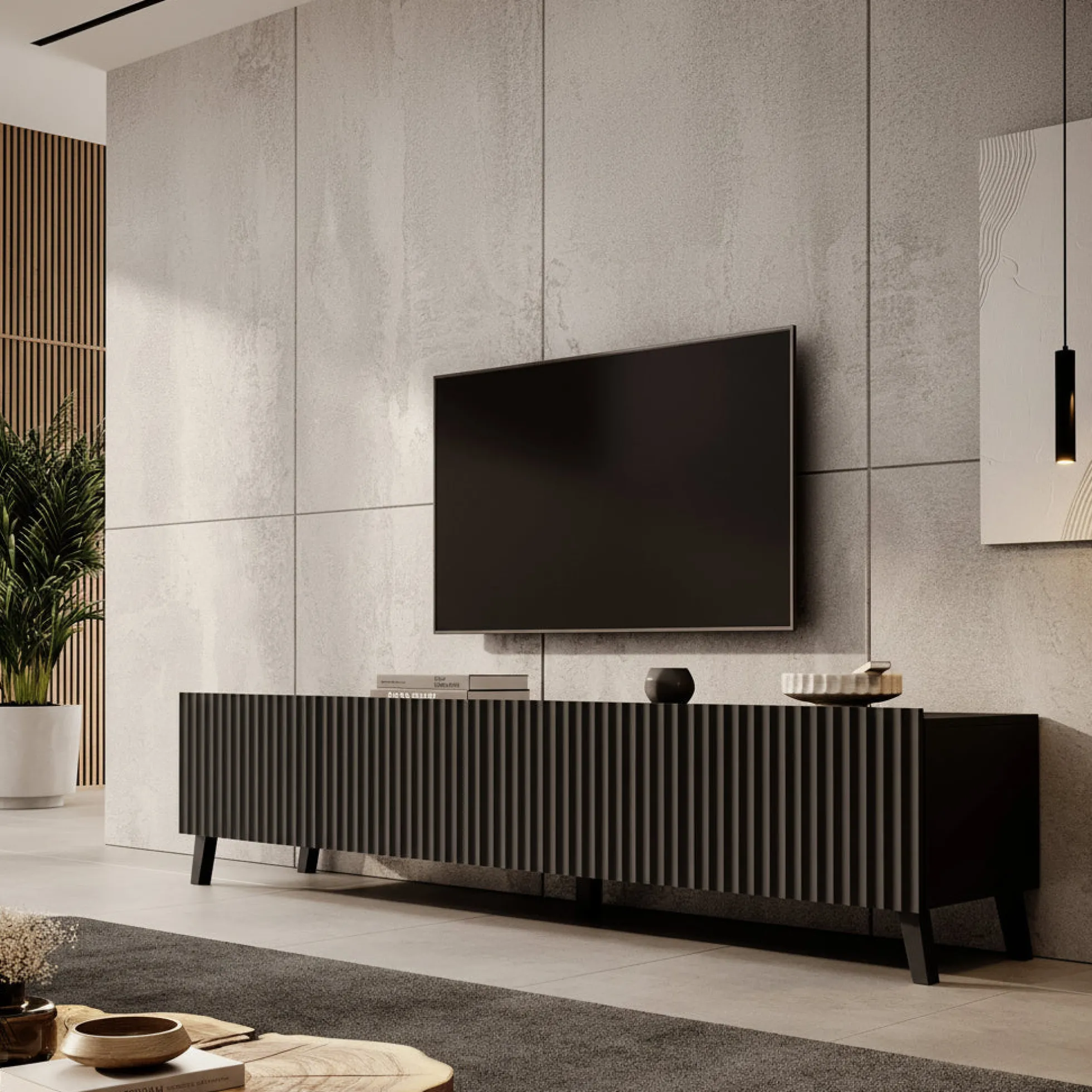 Pepinos 2 - TV-Meubel - Mat zwart - 200x42x44 cm