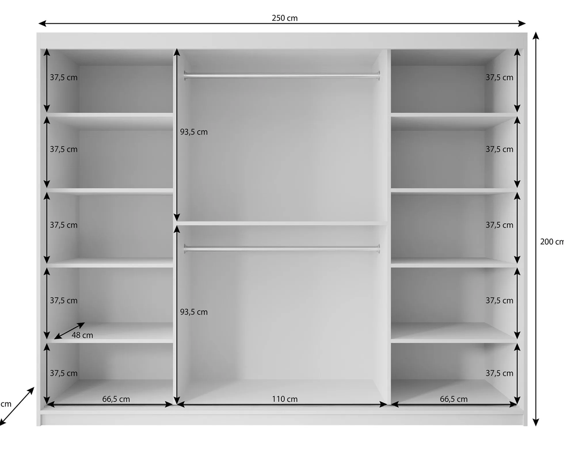Pete - Kledingkast met schuifdeuren - Zwart - 250x62x200 cm