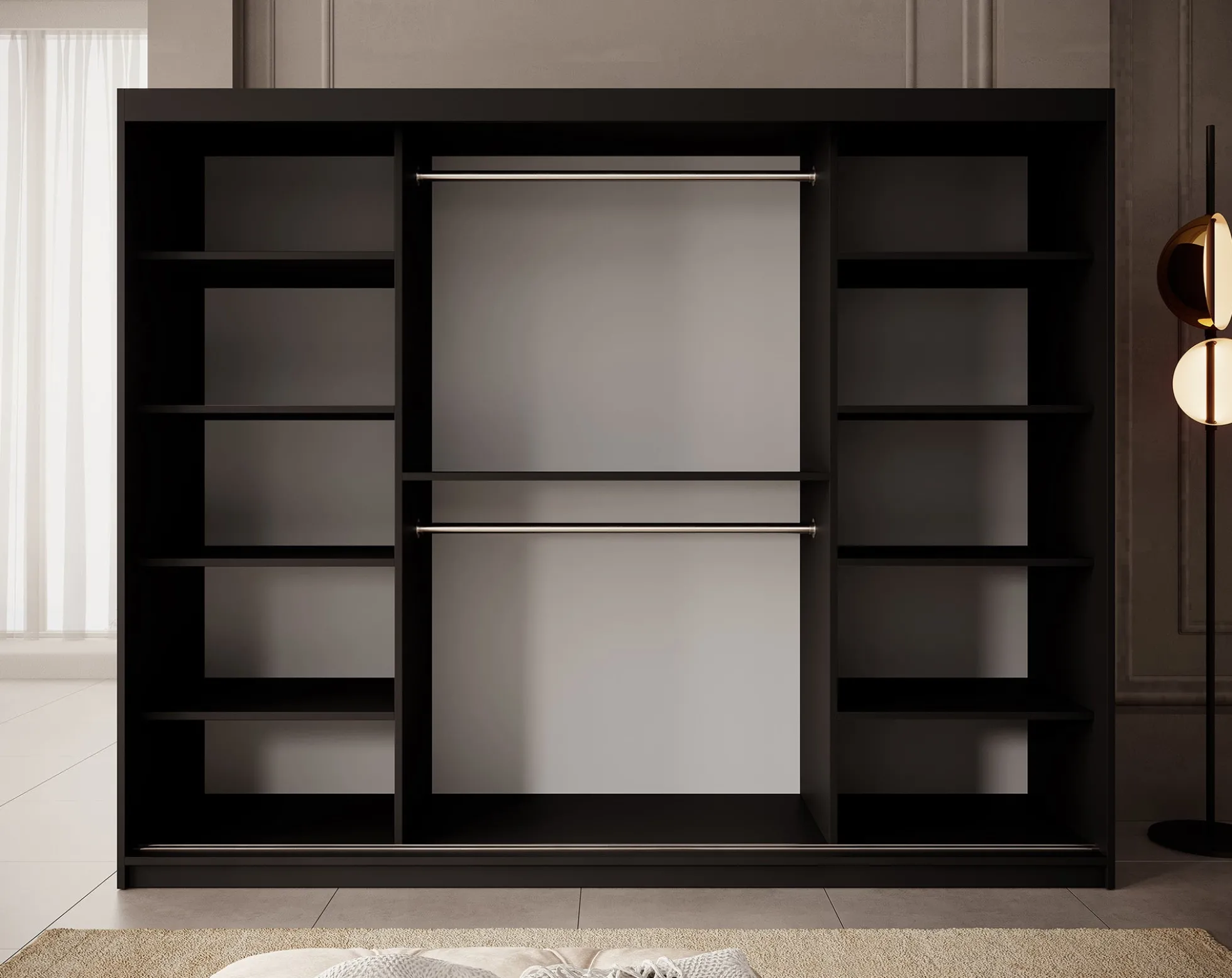 Pete - Kledingkast met schuifdeuren - Zwart - 250x62x200 cm