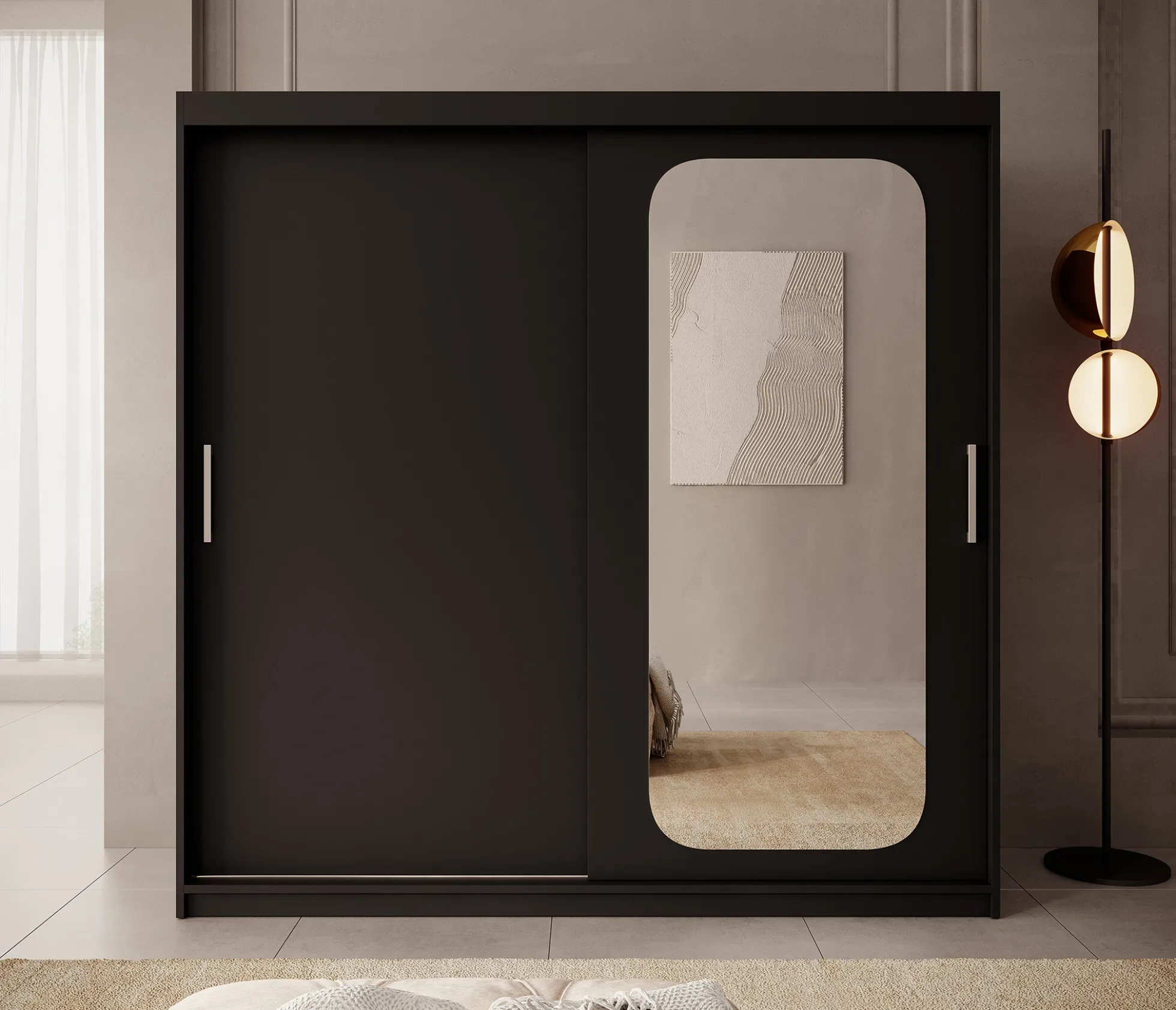 Pete - Kledingkast met schuifdeuren - Zwart - 200x62x200 cm