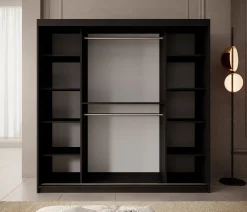 Pete - Kledingkast met schuifdeuren - Zwart - 200x62x200 cm