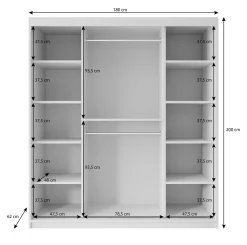 Pete - Kledingkast met schuifdeuren - Wit - 180x62x200 cm