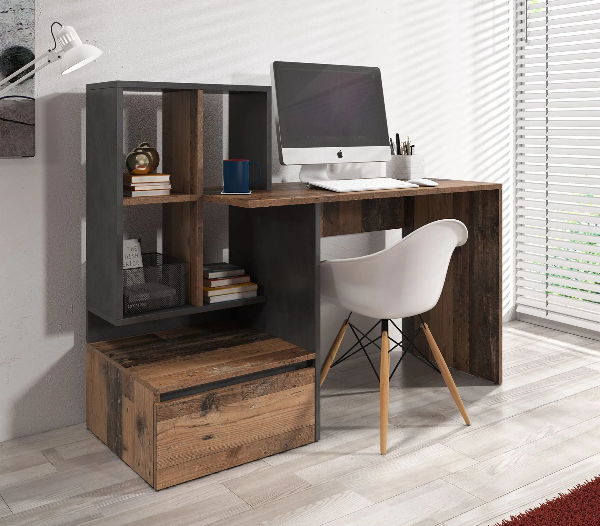 Pierre 2 - Bureau - Donker eiken/antraciet - 145x52 cm
