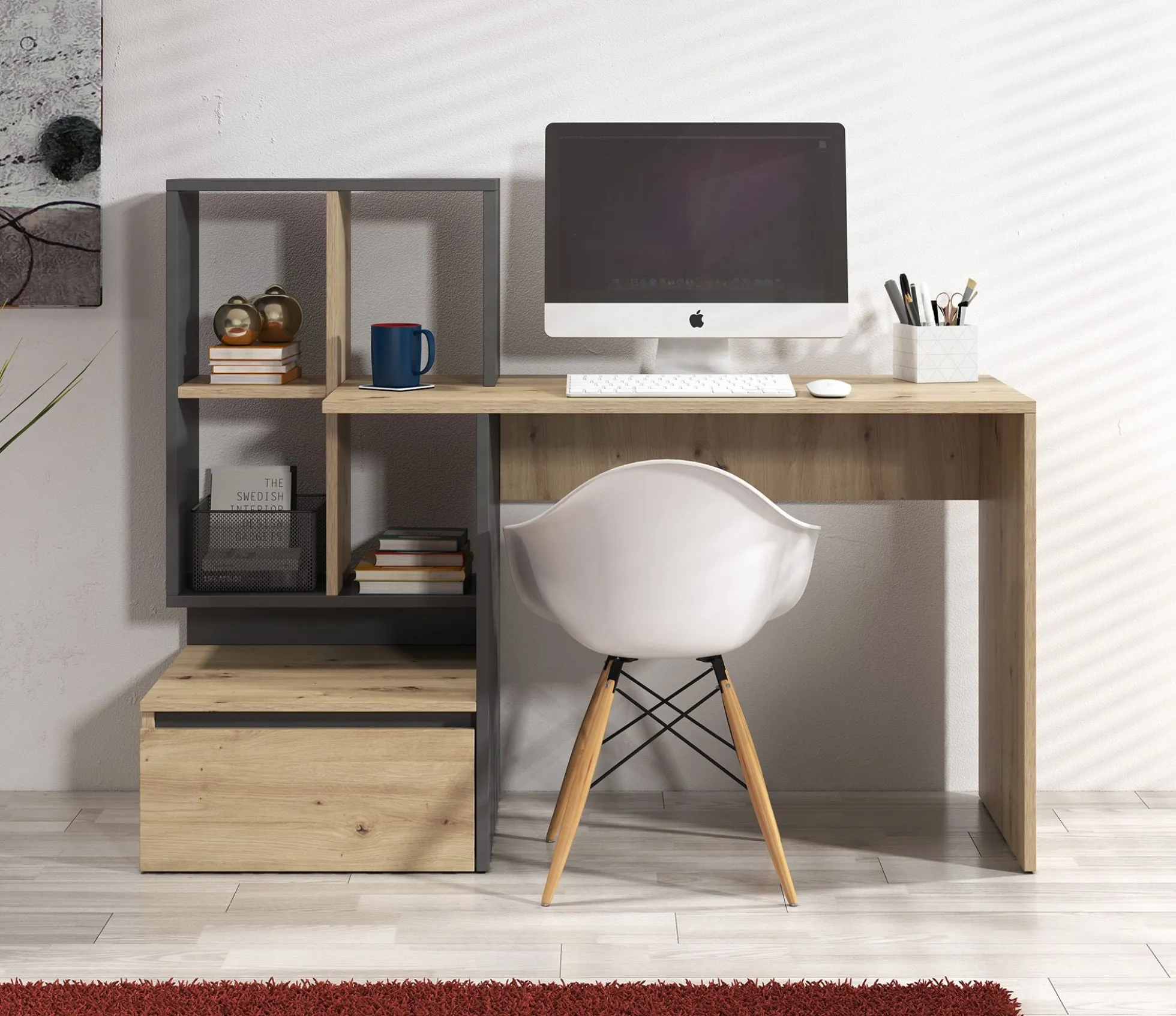 Pierre 2 - Bureau - Eiken/antraciet - 145x52 cm
