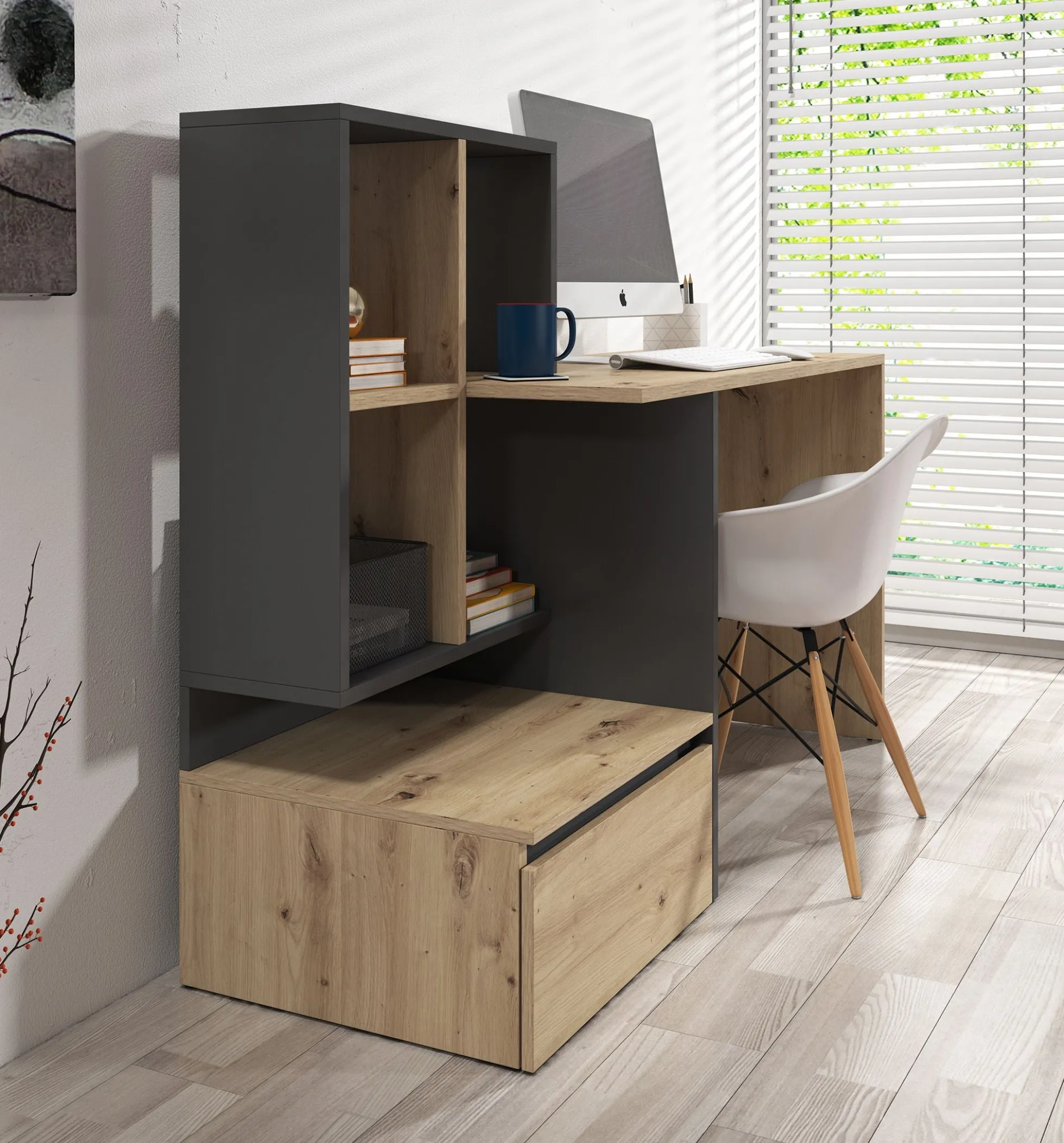 Pierre 2 - Bureau - Eiken/antraciet - 145x52 cm