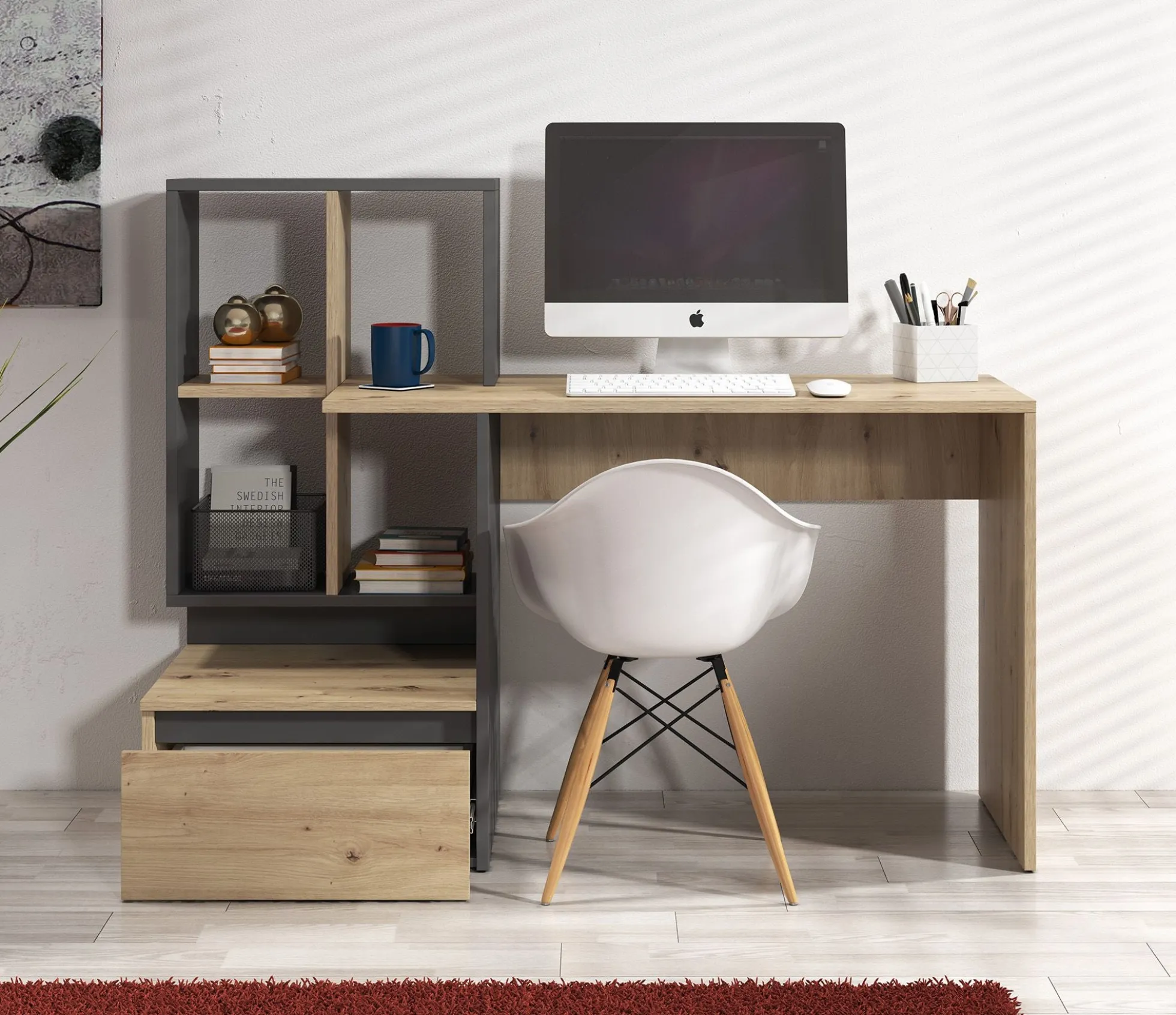 Pierre 2 - Bureau - Eiken/antraciet - 145x52 cm