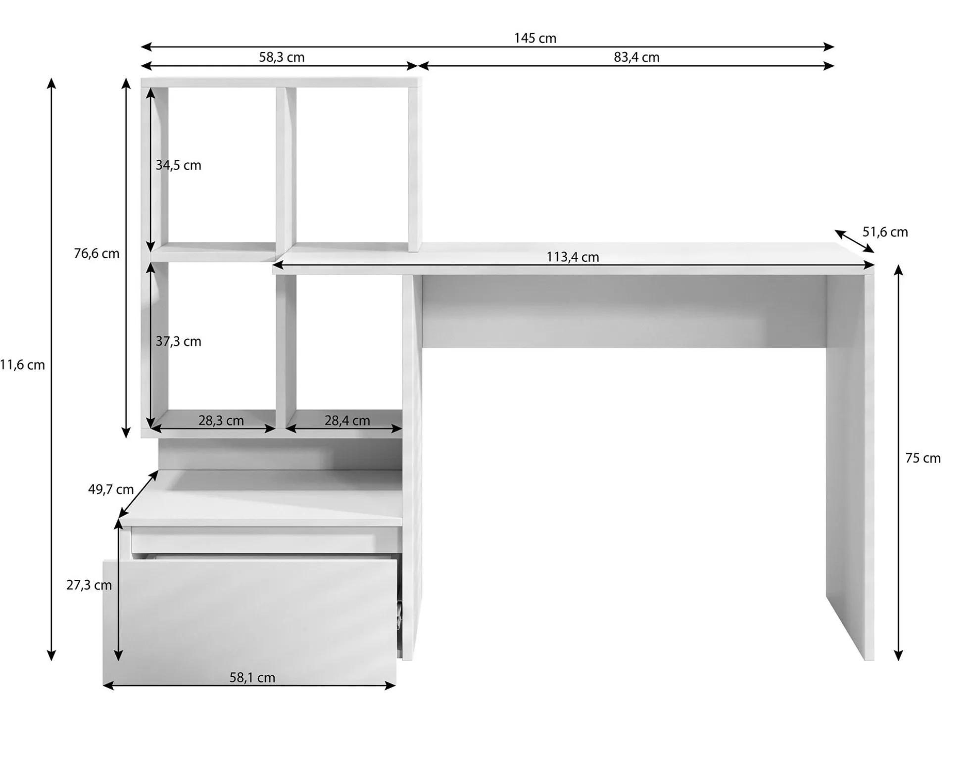 Pierre 2 - Bureau - Licht eiken/antraciet - 145x52 cm