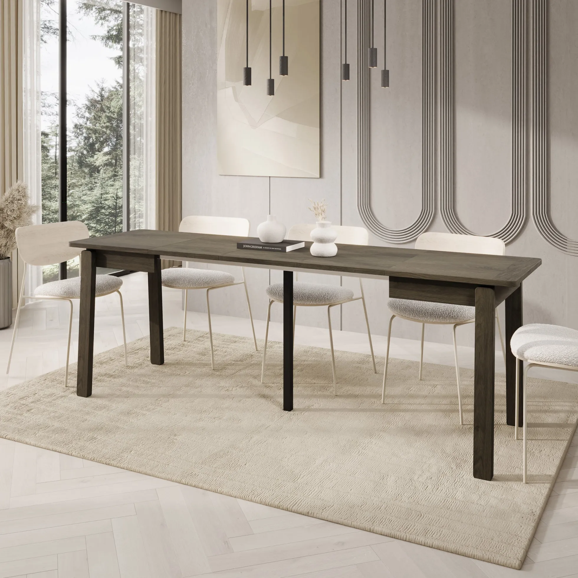 Portino - Eetkamertafel - Donker eiken - 104-224x60x77 cm
