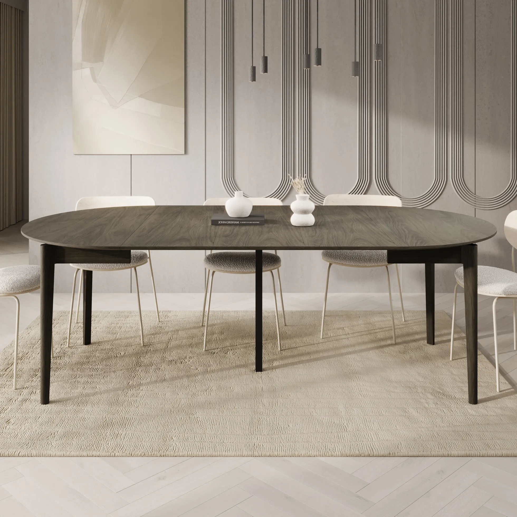 Portino - Eetkamertafel - Donker eiken - 120-240x120x77 cm