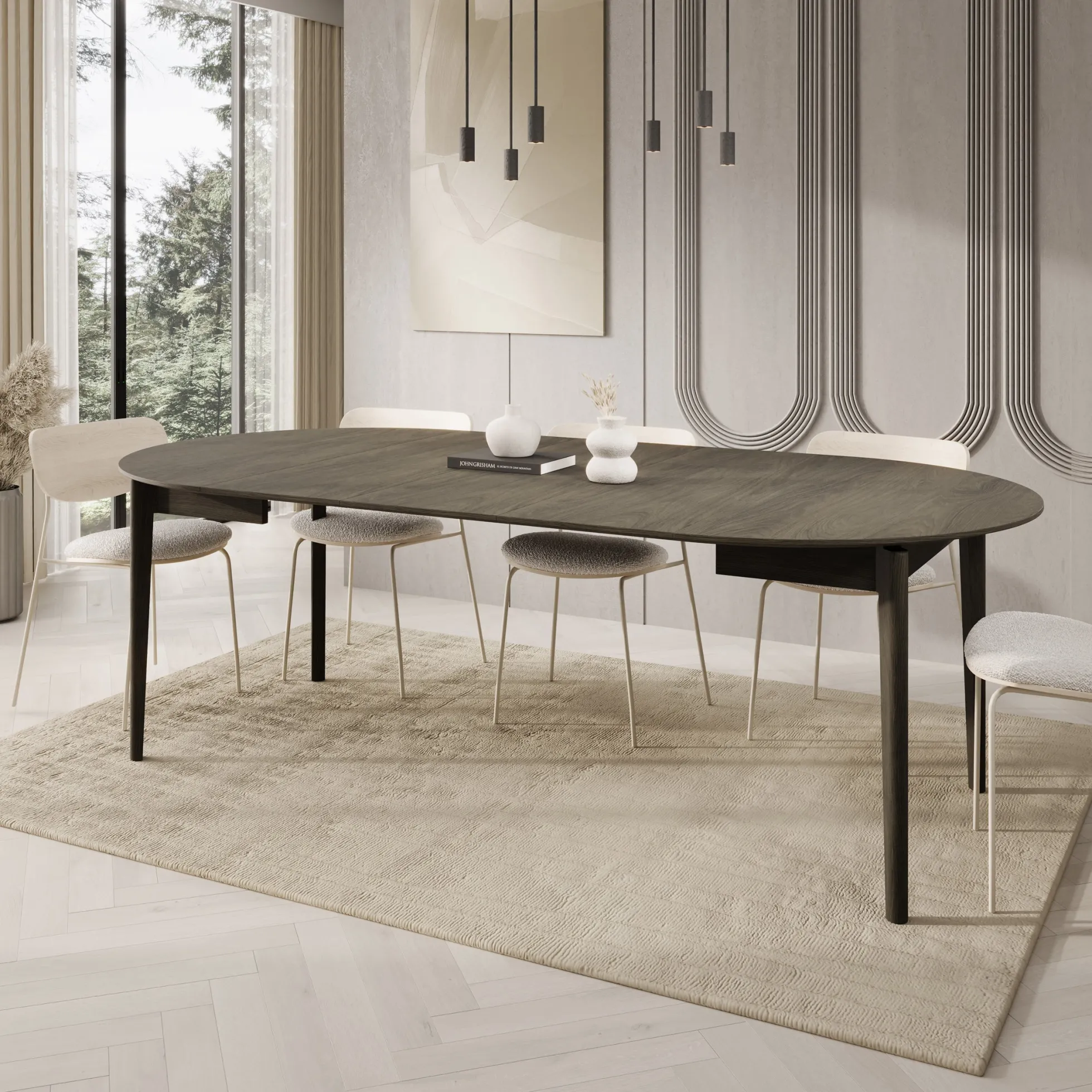 Portino - Eetkamertafel - Donker eiken - 120-240x120x77 cm