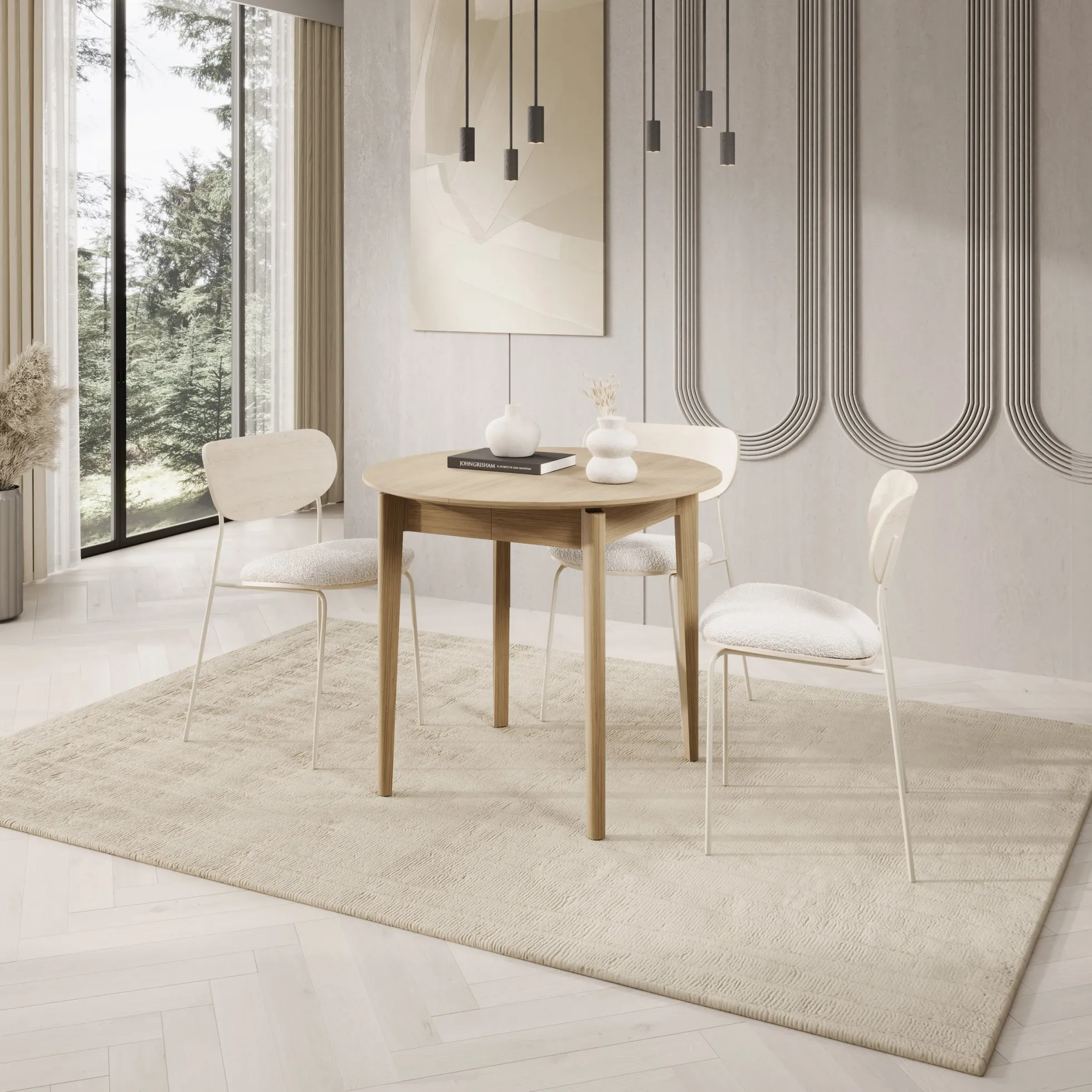 Portino - Eetkamertafel - Licht eiken - 90-210x90x77cm