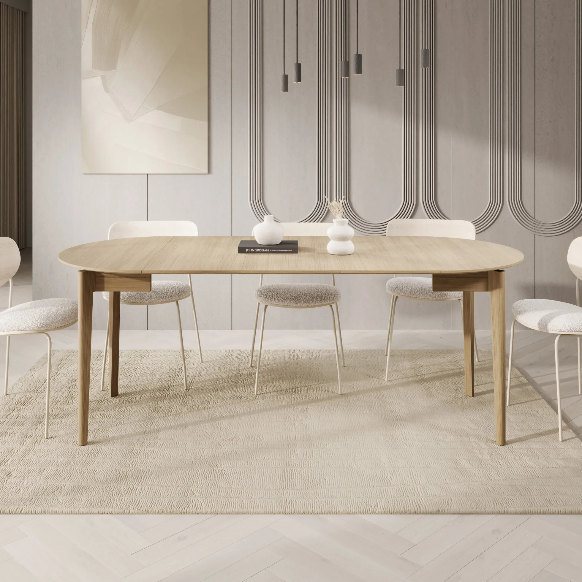 Portino - Eetkamertafel - Licht eiken - 90-210x90x77cm