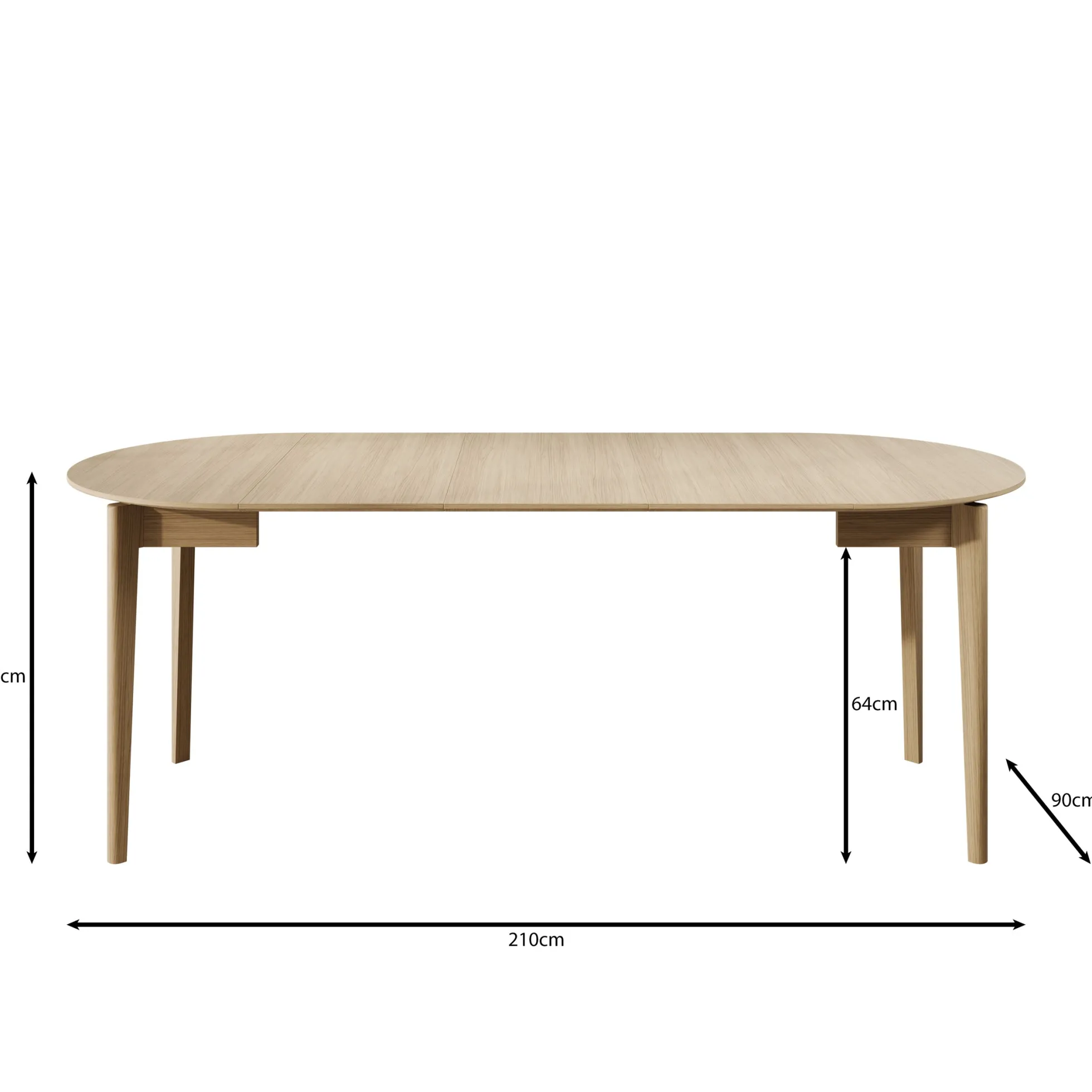 Portino - Eetkamertafel - Licht eiken - 90-210x90x77cm