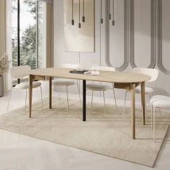 Portino - Eetkamertafel - Licht eiken - 90-210x90x77cm