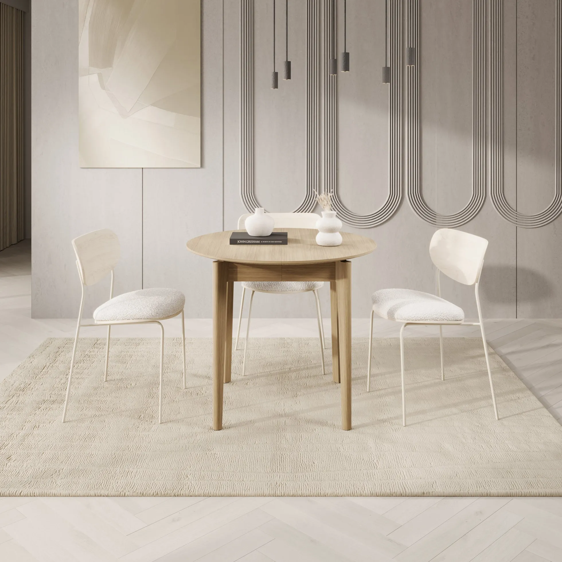 Portino - Eetkamertafel - Licht eiken - 90-210x90x77cm