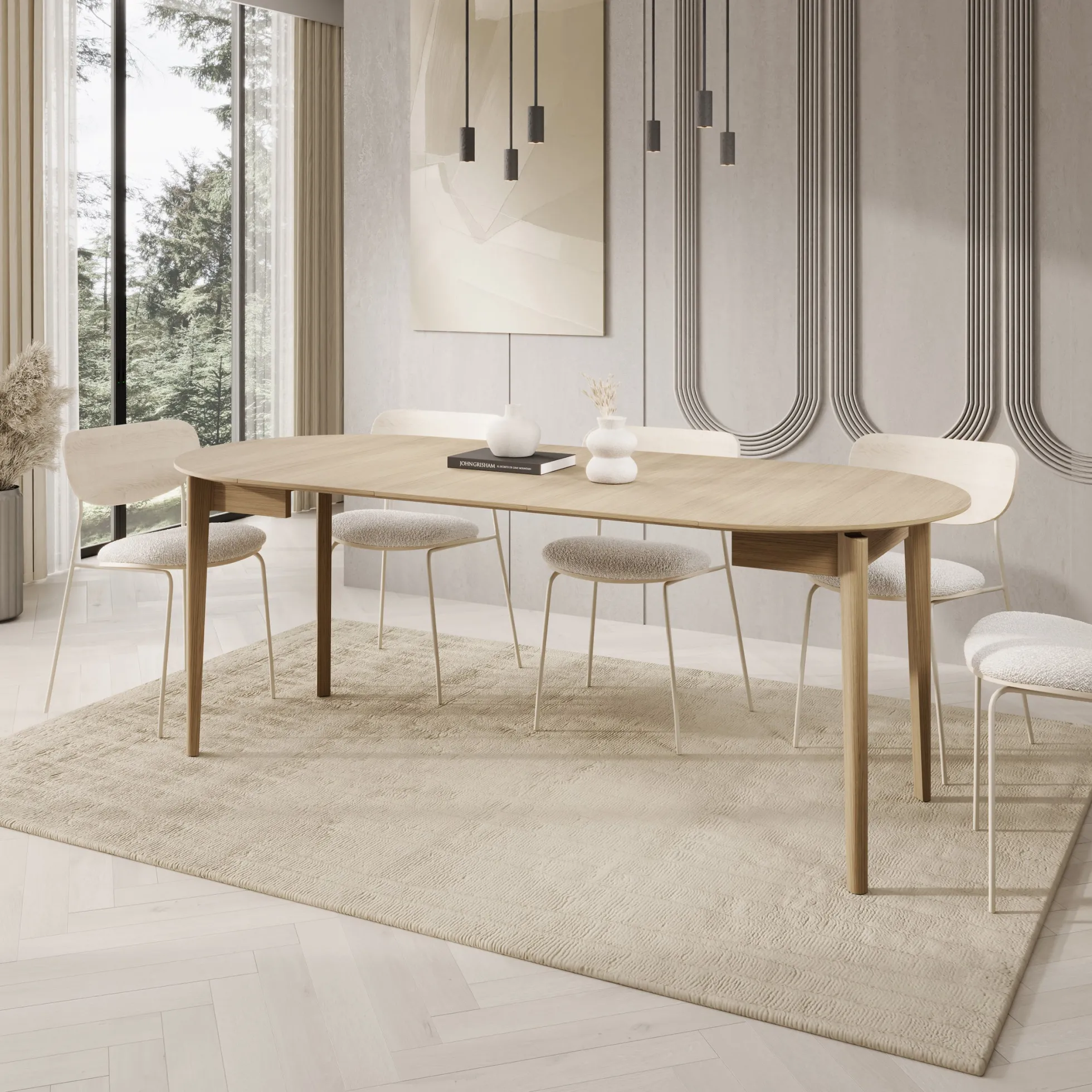 Portino - Eetkamertafel - Licht eiken - 90-210x90x77cm