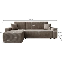 Prudence - Hoekbank 3-zits met chaise longue - Ribstof beige - Univers