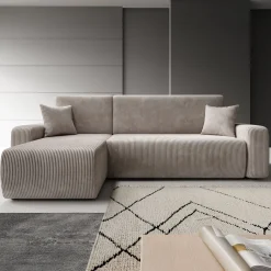 Prudence - Hoekbank 3-zits met chaise longue - Ribstof beige - Univers