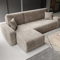 Prudence - Hoekbank 3-zits met chaise longue - Ribstof bruin - Univers