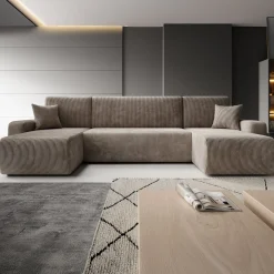 Prudence U - Hoekbank 4-zits met chaise longue - Ribstof bruin - Unive