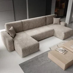 Prudence U - Hoekbank 4-zits met chaise longue - Ribstof bruin - Unive