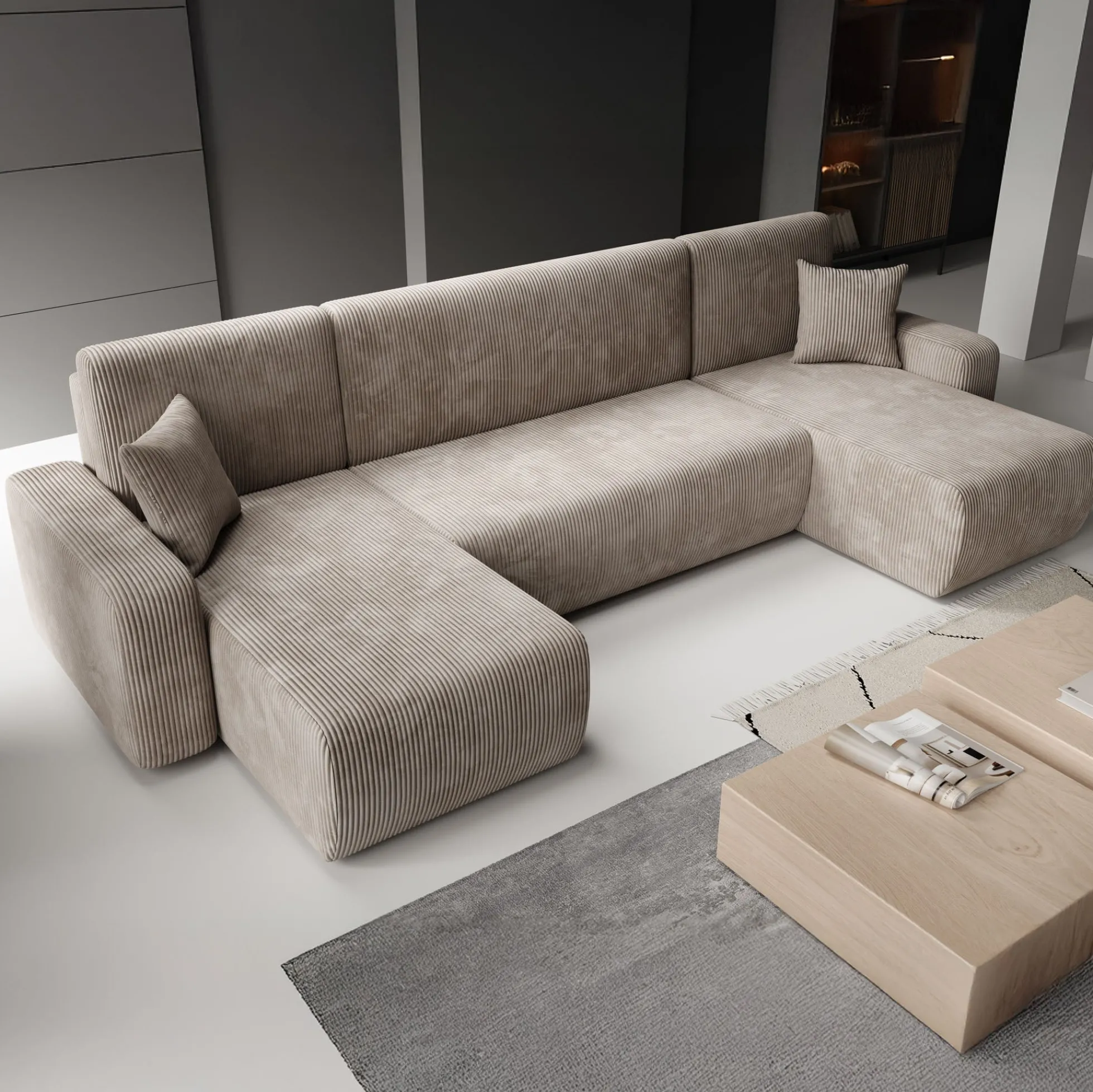 Prudence U - Hoekbank 4-zits met chaise longue - Ribstof bruin - Unive