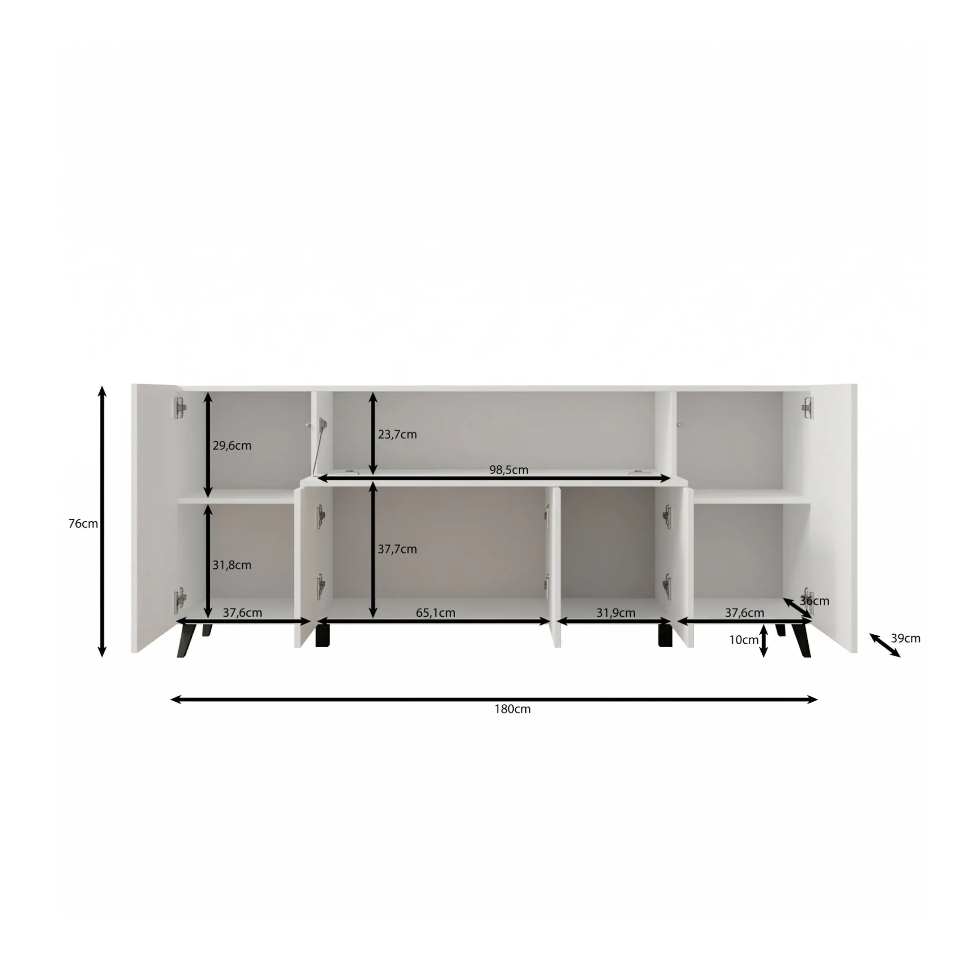 Pulse 4 - Dressoir - Zwart mat - 180x39x76 cm
