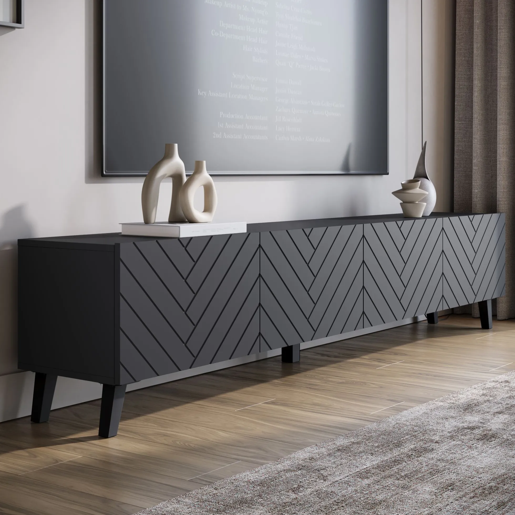 Pulse - TV-Meubel - Zwart - 190x33x40 cm