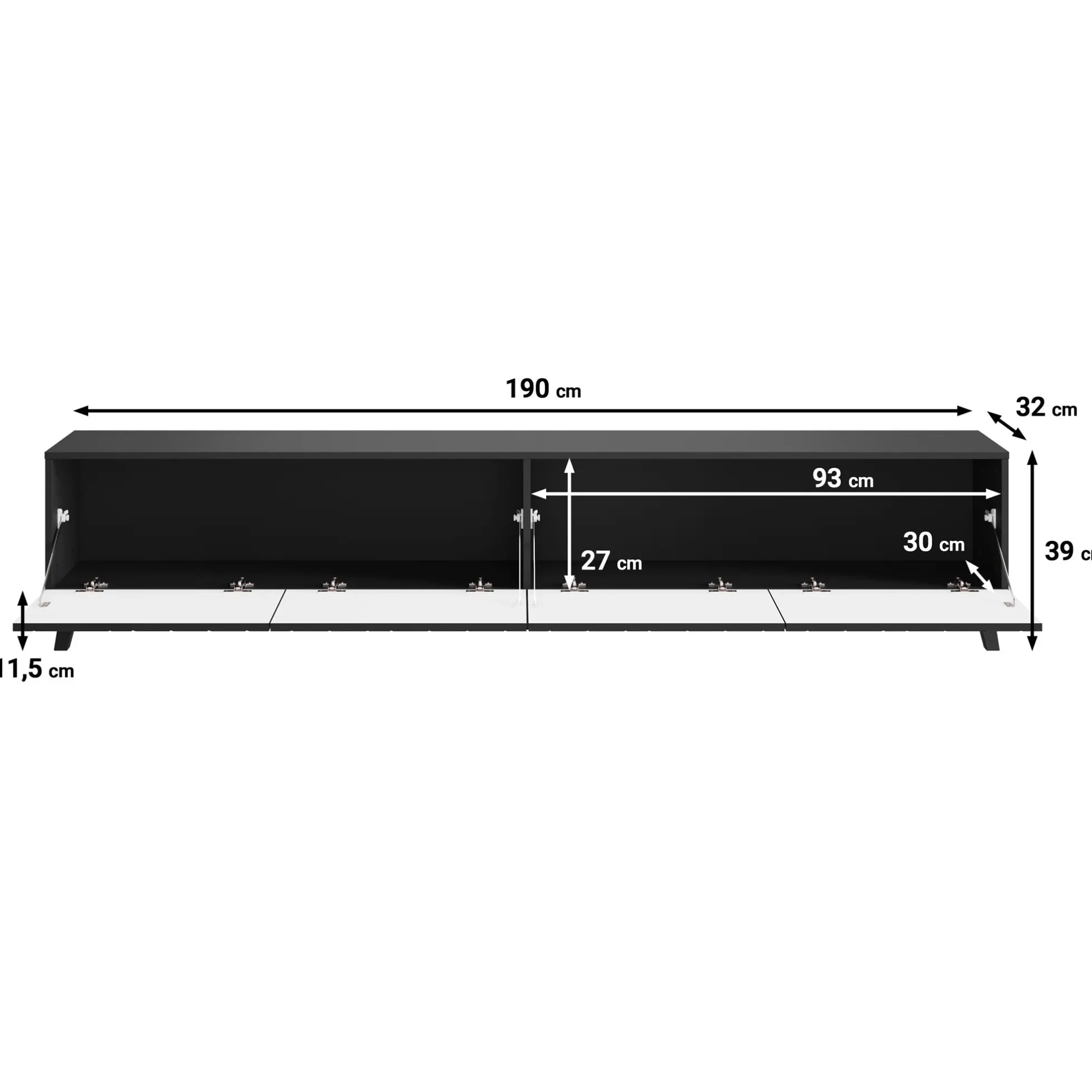 Pulse - TV-Meubel - Zwart - 190x33x40 cm