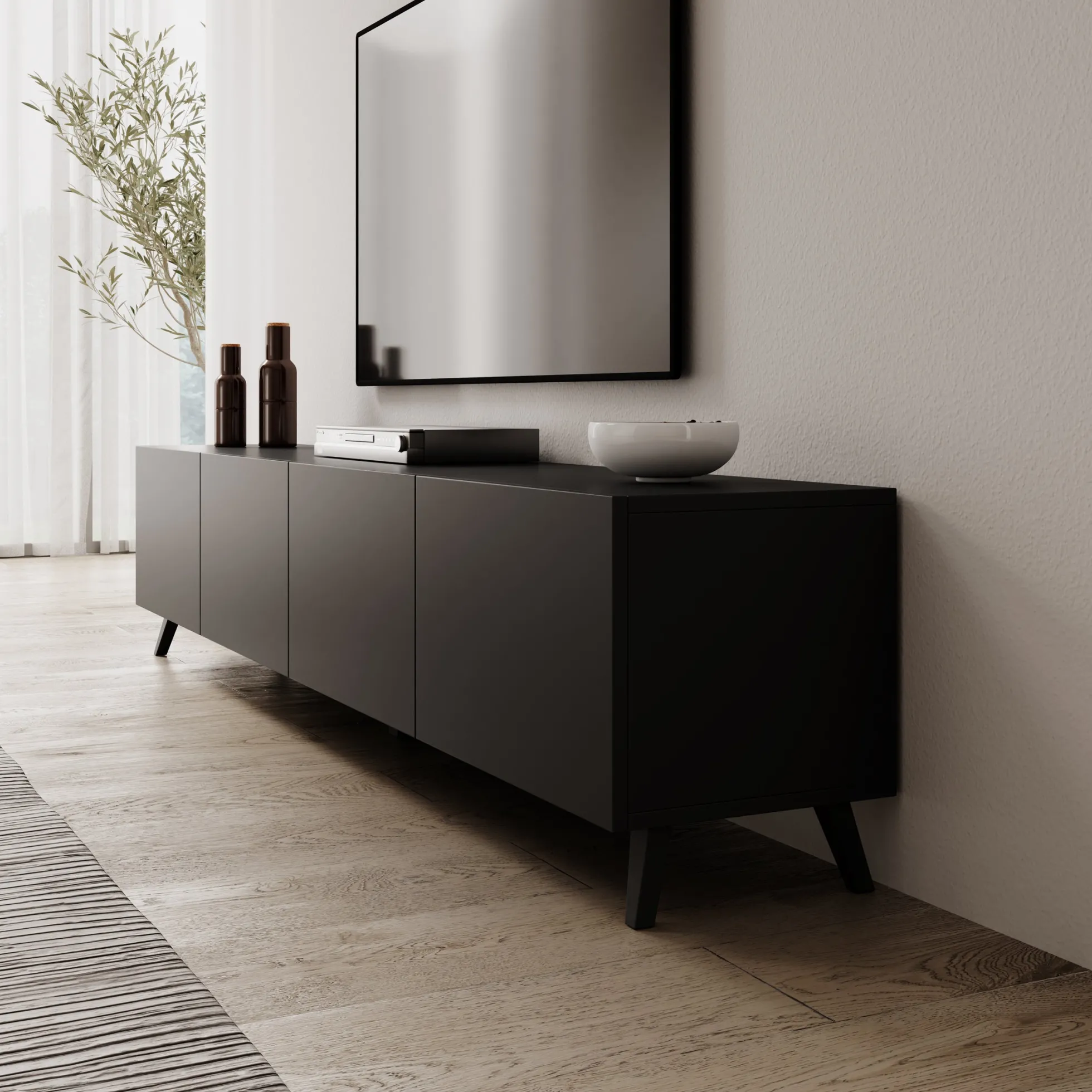 Pulse - TV-Meubel - Zwart mat - 190x33x40 cm
