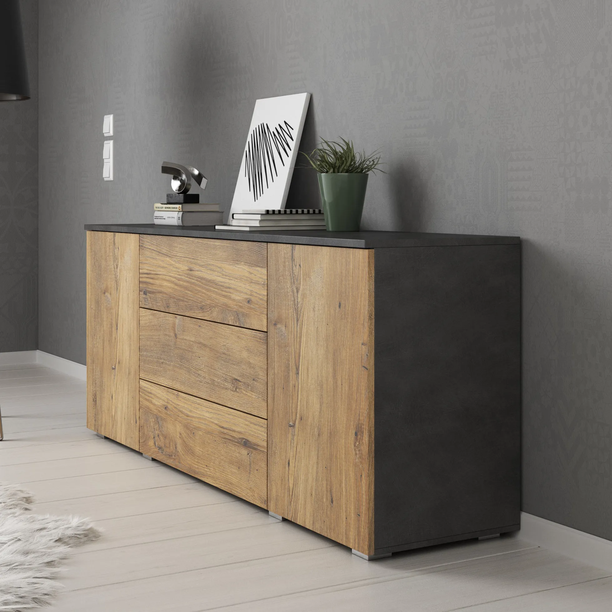 Pure - Dressoir - Eiken/Grijs - 150x39x68 cm